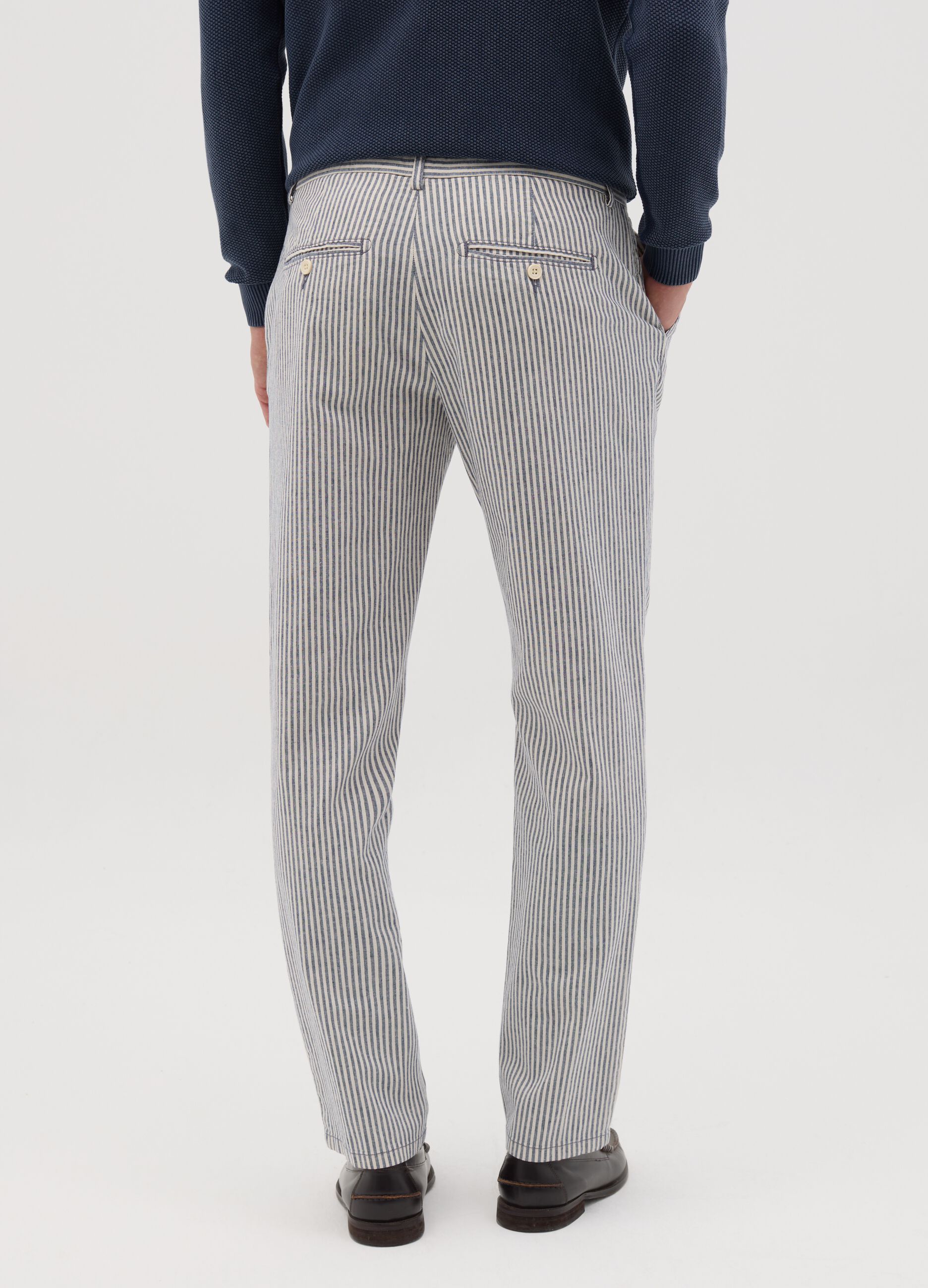 Men's white slim-fit trousers in stretch cotton