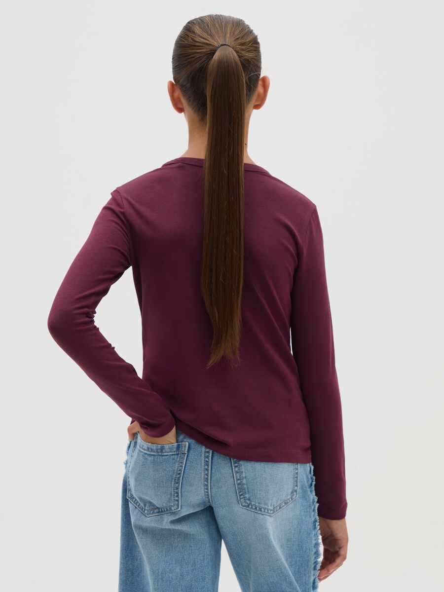 T-shirt a maniche lunghe da ragazza in tinta unita bordeaux_1