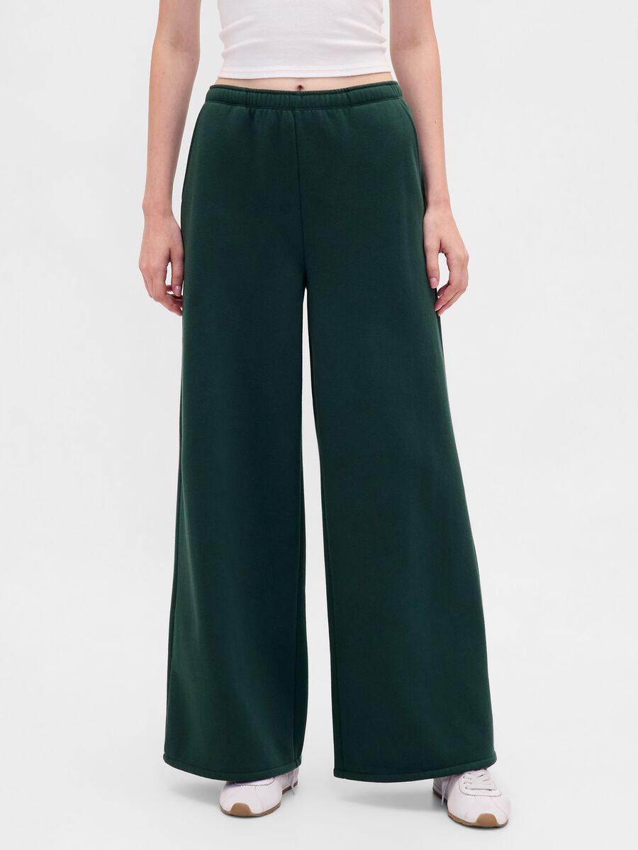 Green Palazzo Trousers in Cotton and Polyester Blend_1