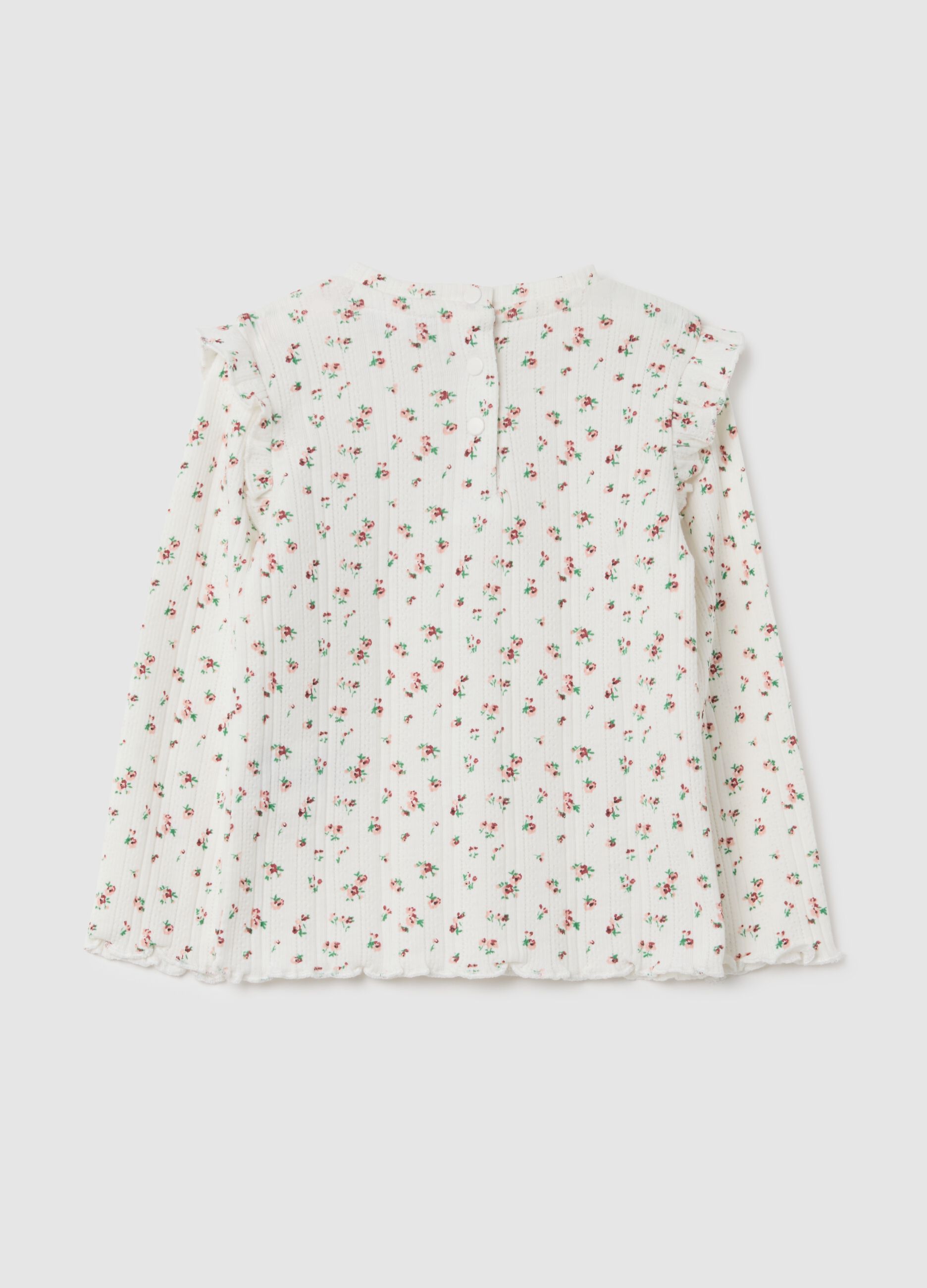 Girl's multicolour cotton blend regular fit t-shirt with ruffles