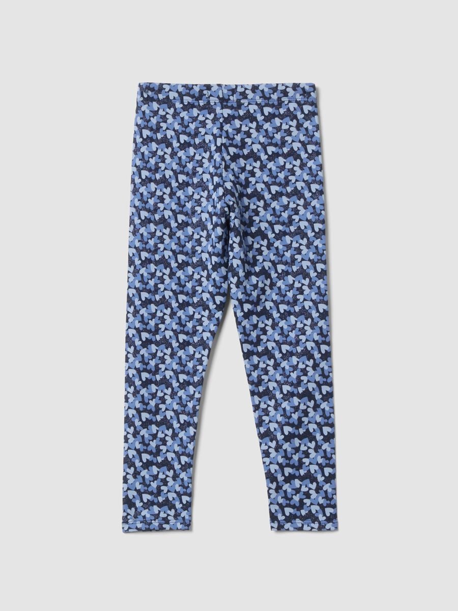 Blue skinny leggings in stretch organic cotton with heart print_1