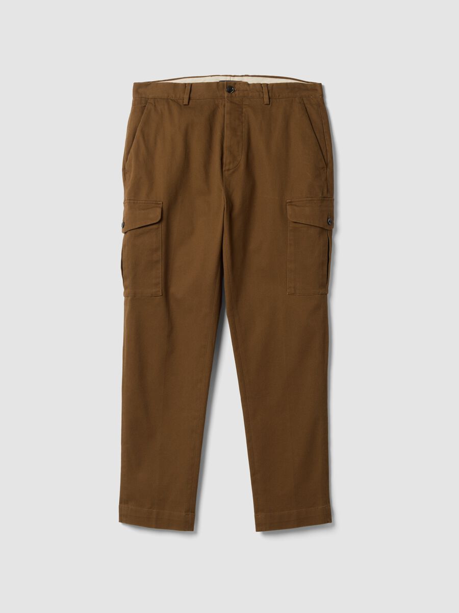 Pantaloni marroni cargo in twill di cotone elasticizzato comfort fit_0