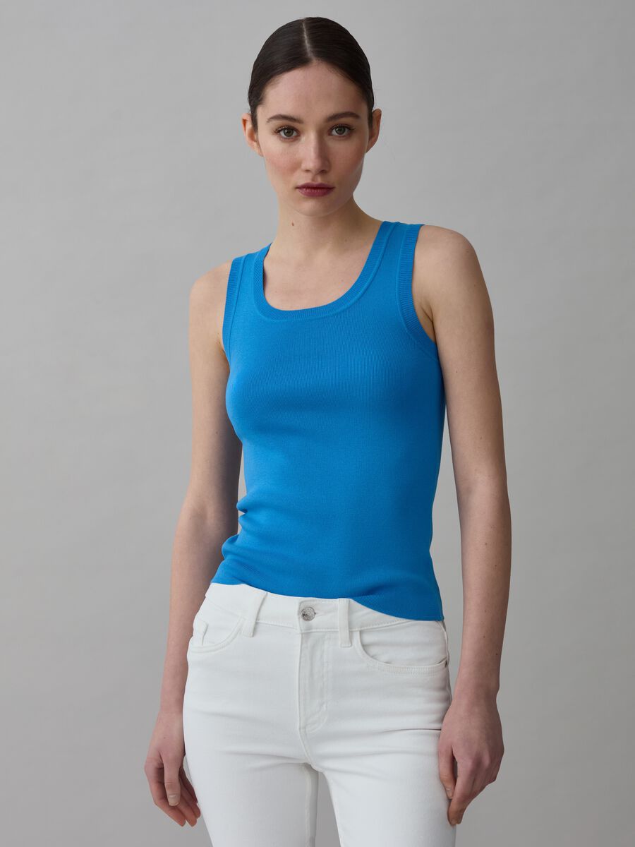 Ribbed tank top with round neckline_0