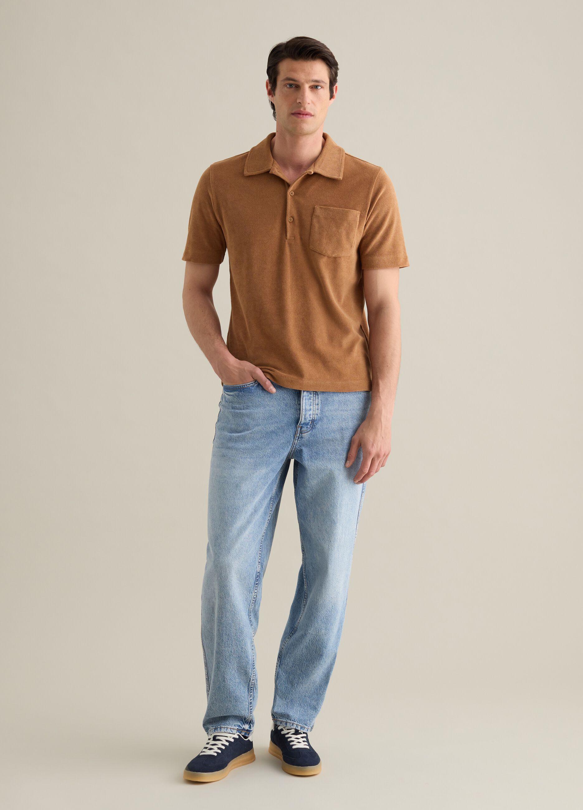 Brown short sleeve cotton blend polo