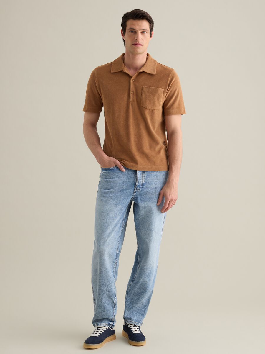 Brown short sleeve cotton blend polo_1