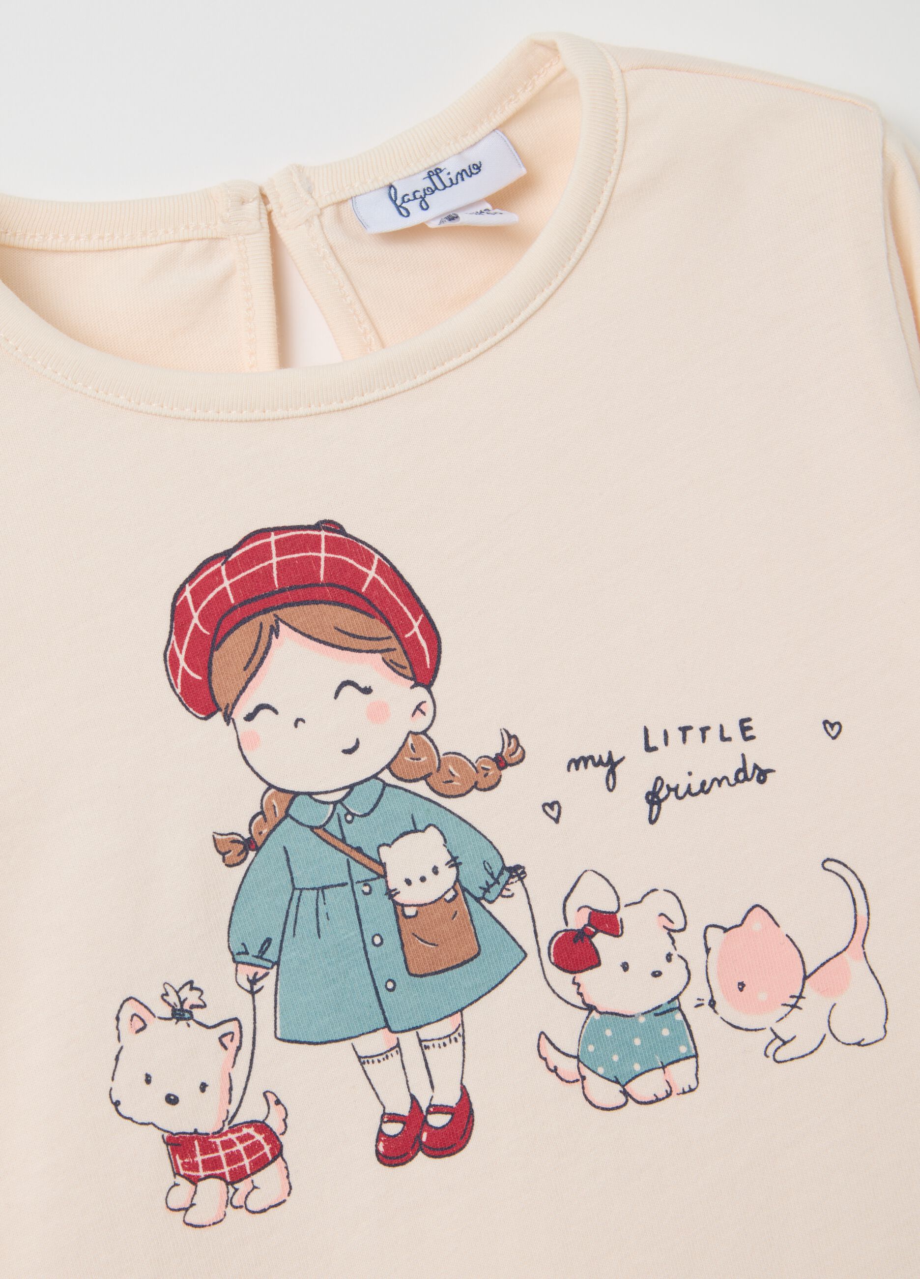 Girls' beige pure cotton regular fit sweater