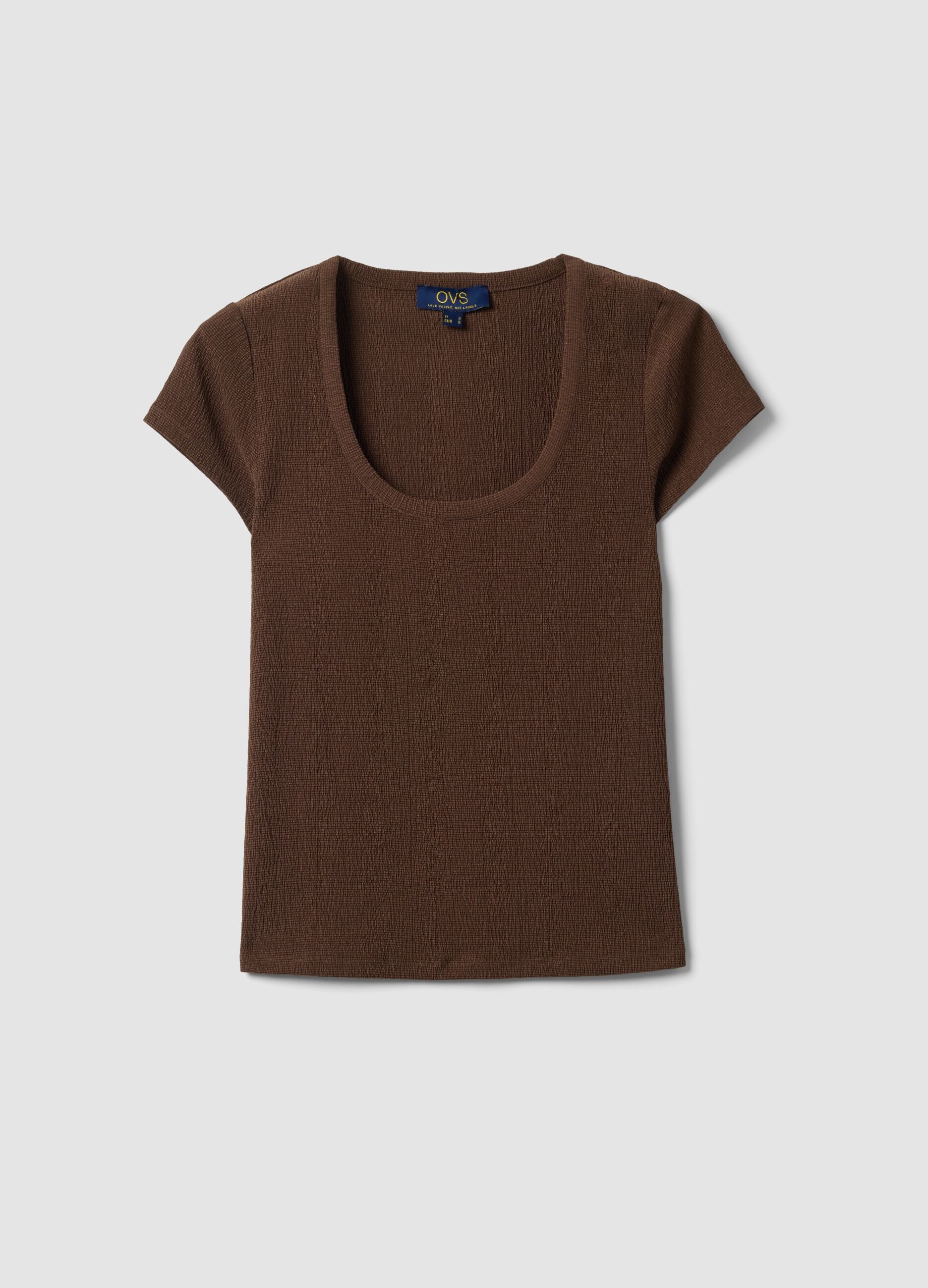 Brown stretch-fabric T-shirt