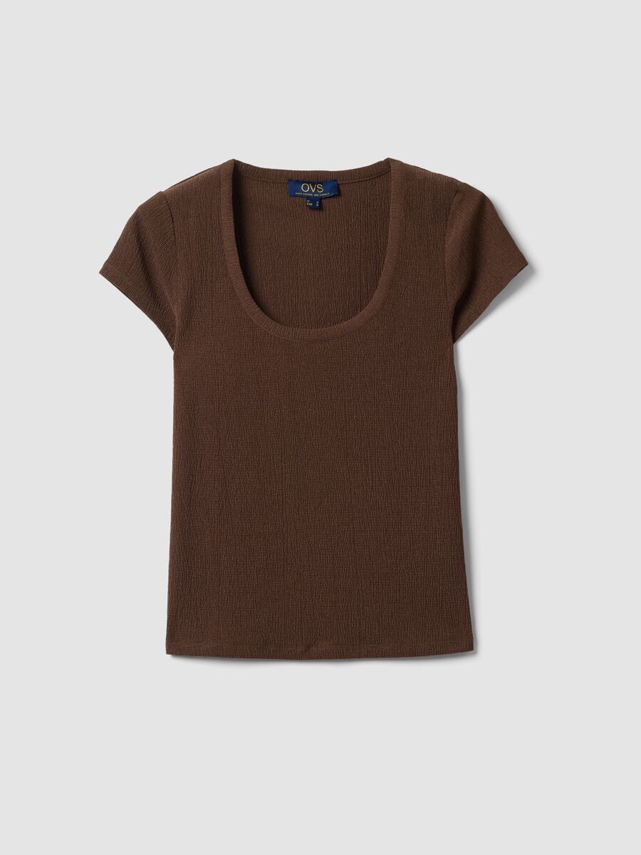 T-shirt marrone in tessuto elasticizzato_0