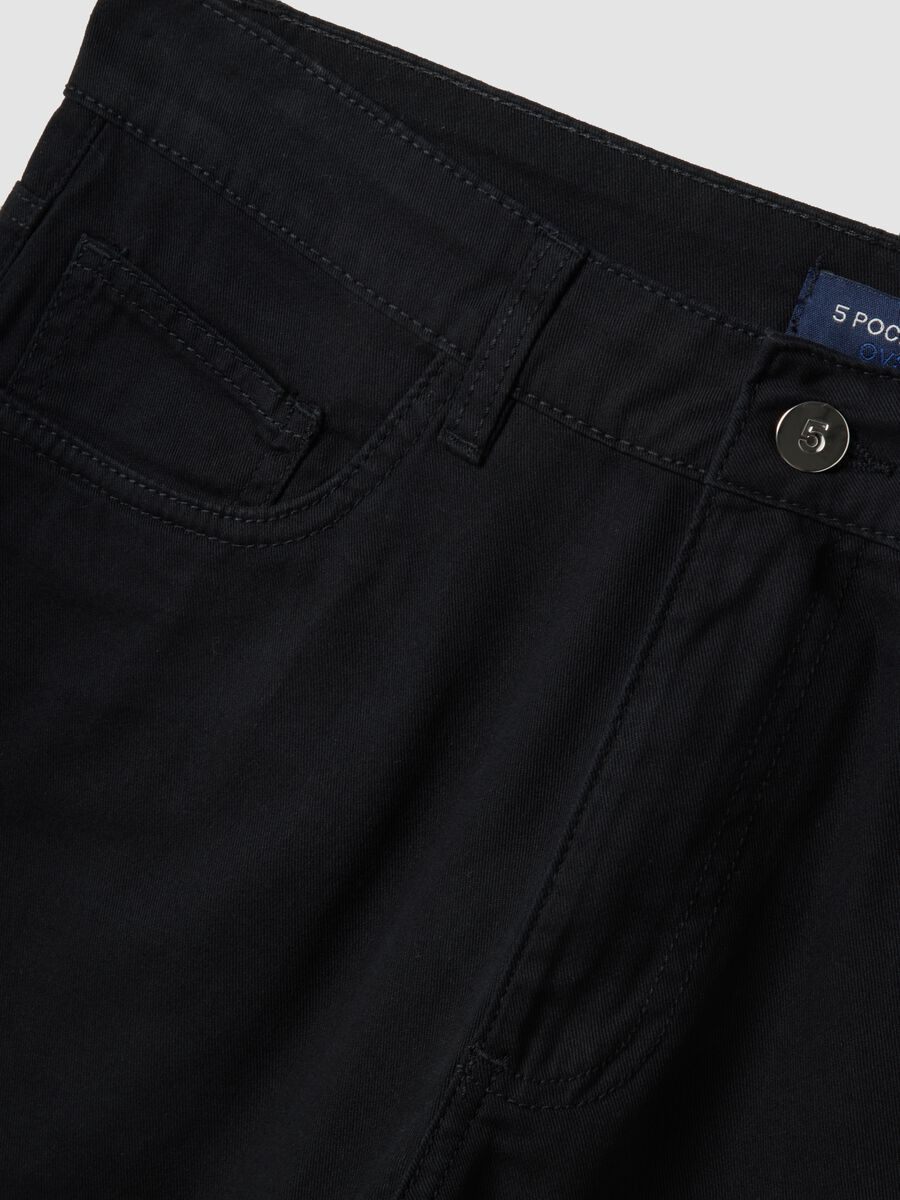 Blue pure cotton regular-fit five-pocket Bermuda shorts_5