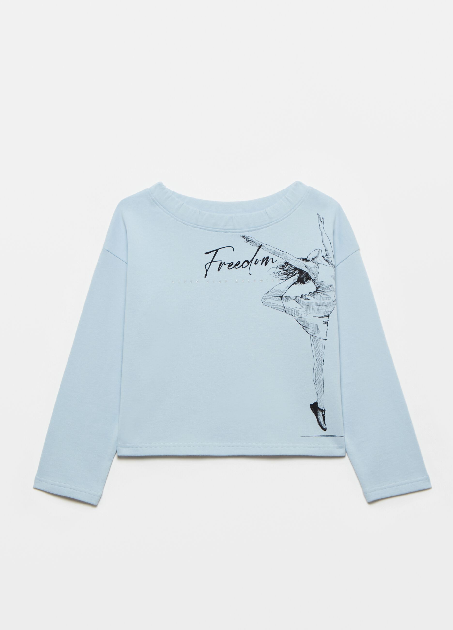 Sweatshirt with round neck and ballerina print
