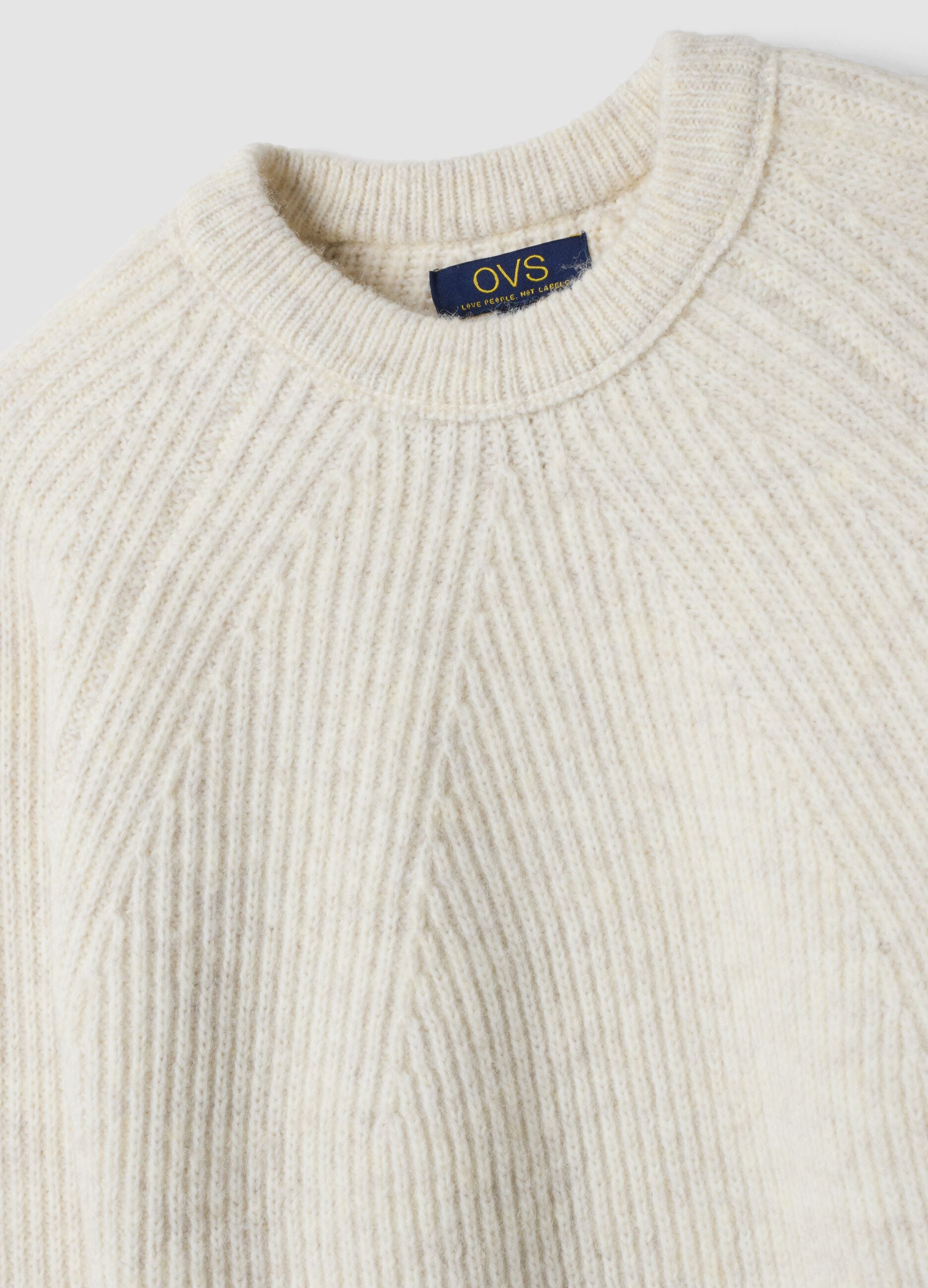 Beige ribbed wool-blend crew-neck jumper
