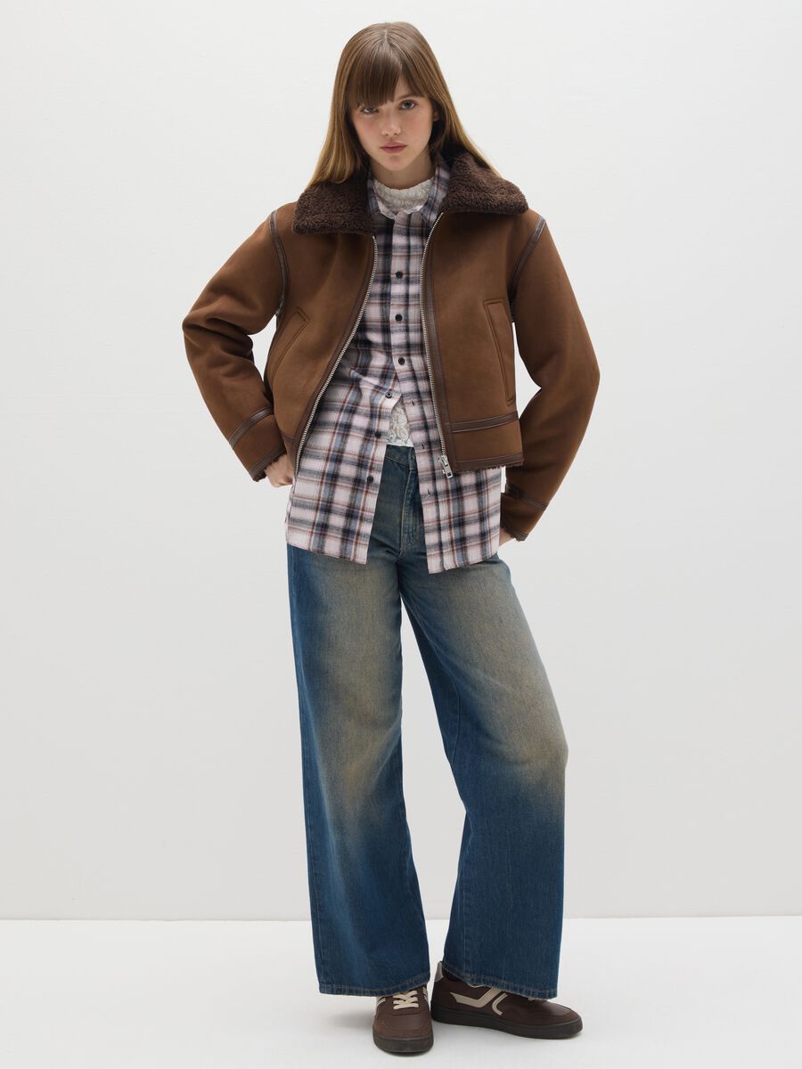 Brown jacket with zip in stretch fabric_2