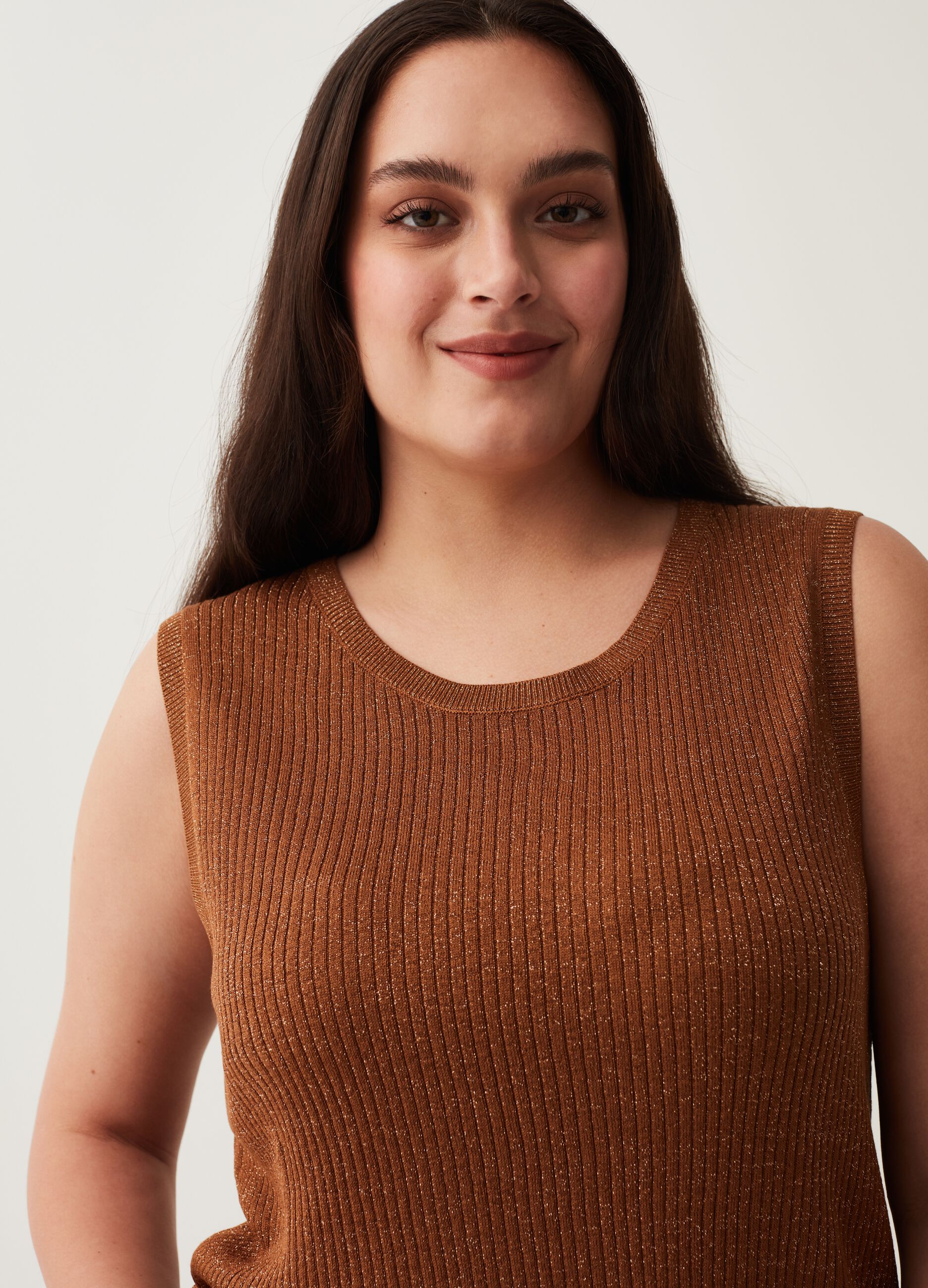 Tank top a coste piatte in lurex Curvy_1
