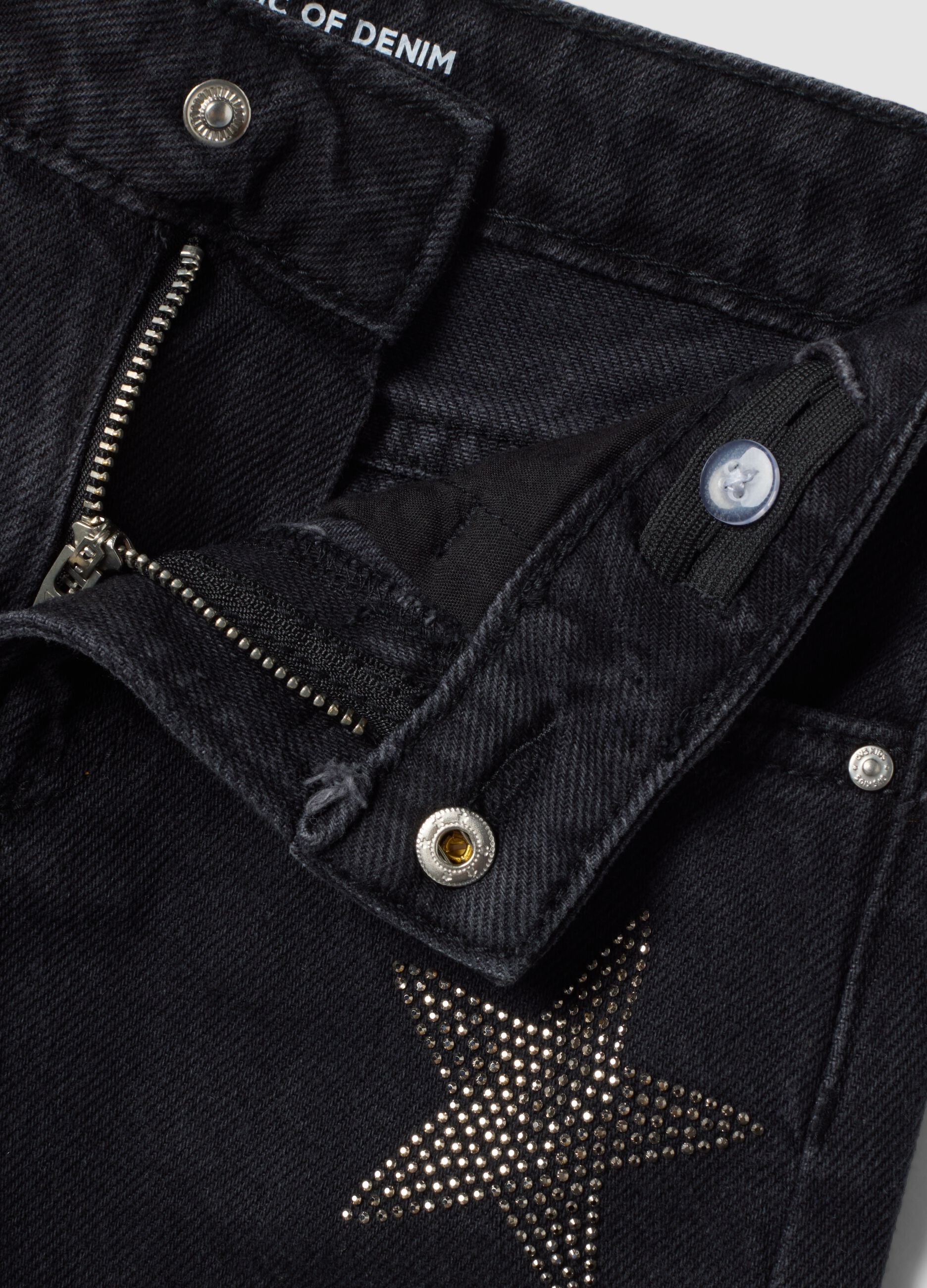 Blue wide-leg pure cotton jeans with star details