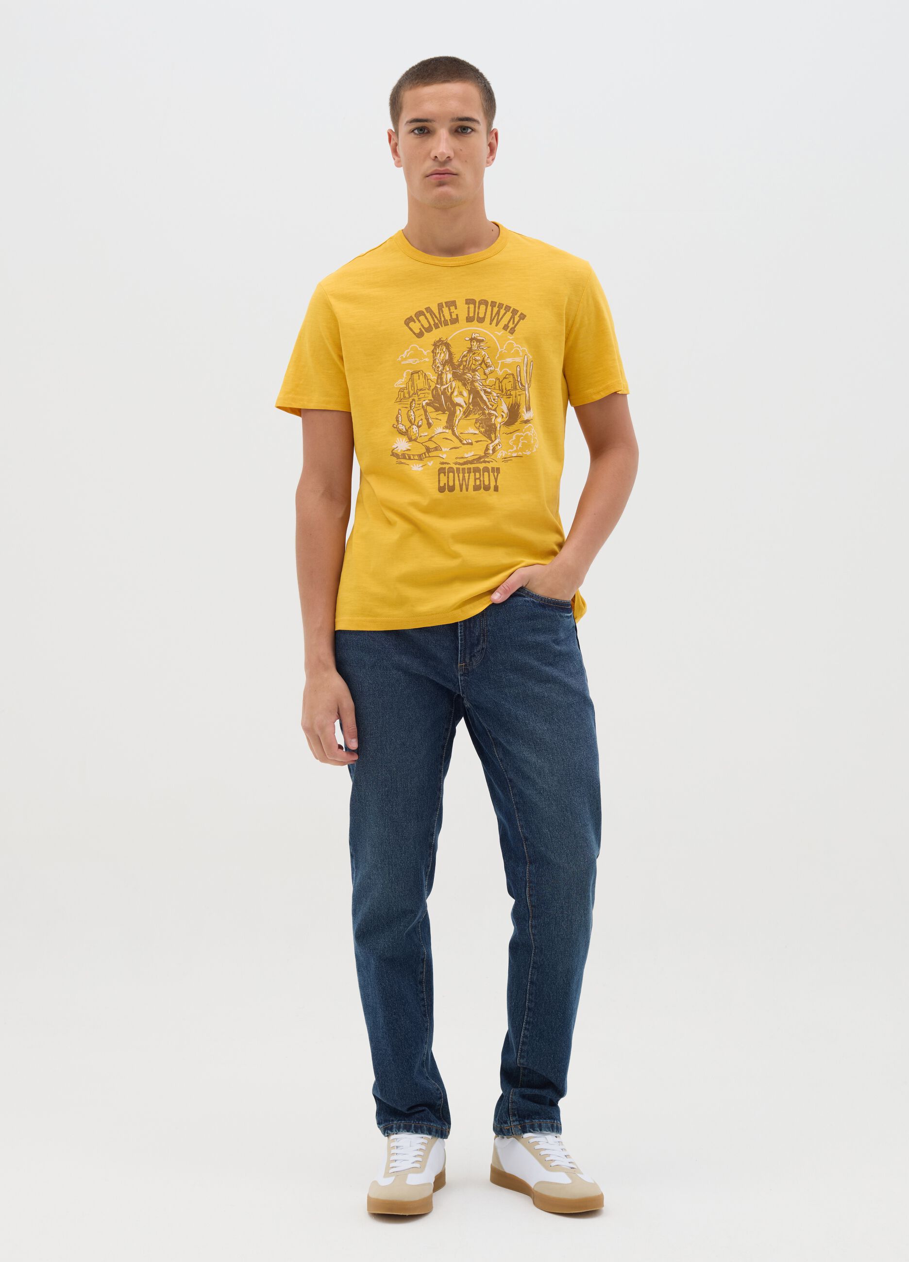 Yellow Cotton Short Sleeve T-shirt