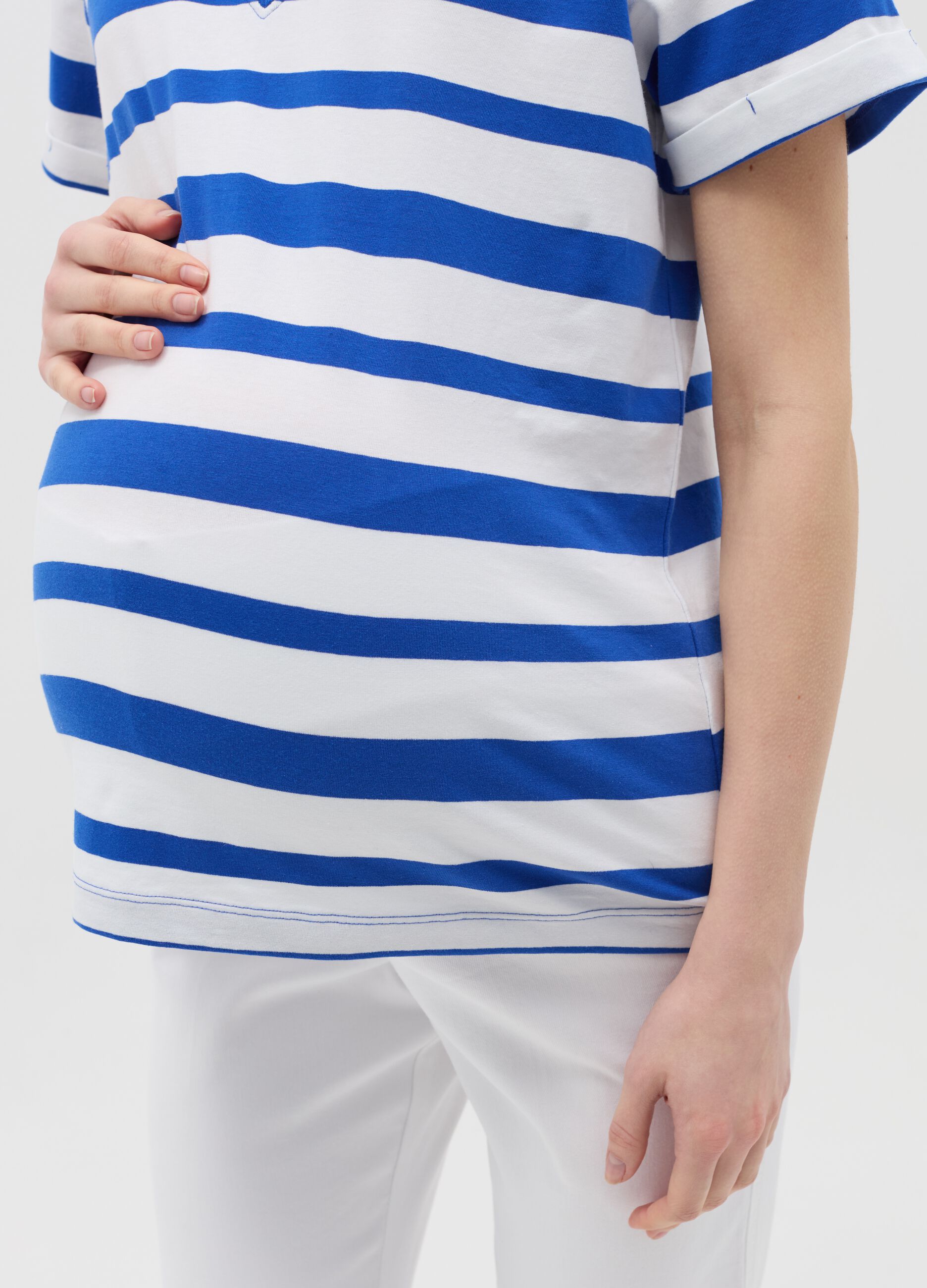 Striped maternity T-shirt with V neck