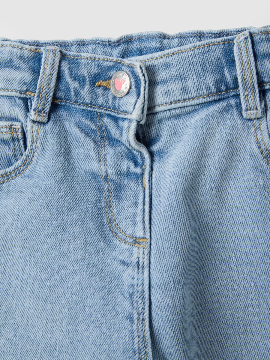 Blue wide leg cotton trousers with Mickey and Minnie for girls_2