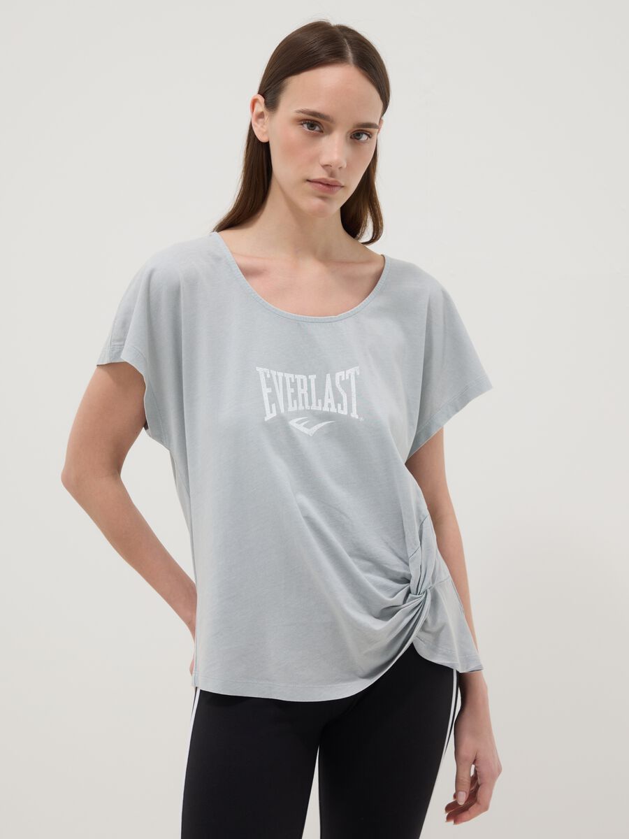 T-shirt in puro cotone grigia regular fit con annodatura_1