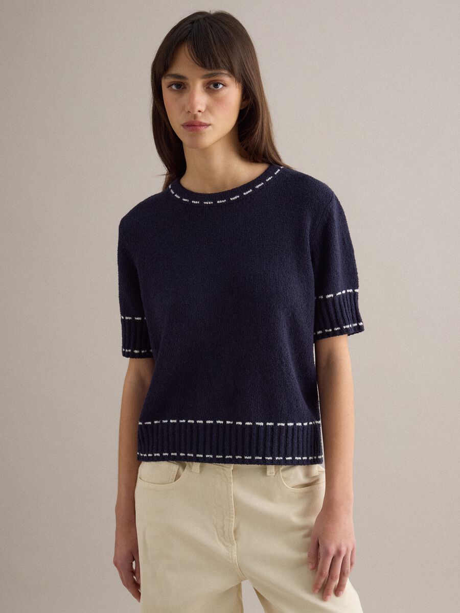 Blue cotton-blend sweater regular fit with contrast stitching_0