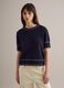Maglione in misto cotone blu regular fit con cuciture a contrasto_0