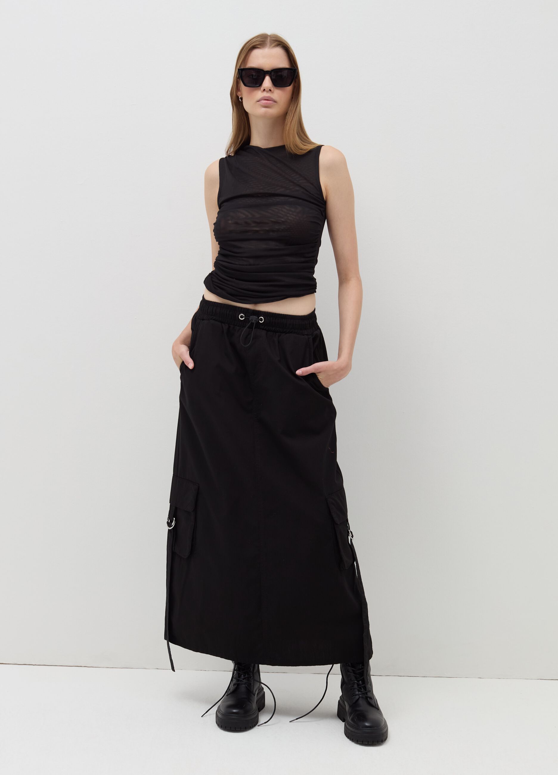 B. ANGEL Top in mesh con arricciatura