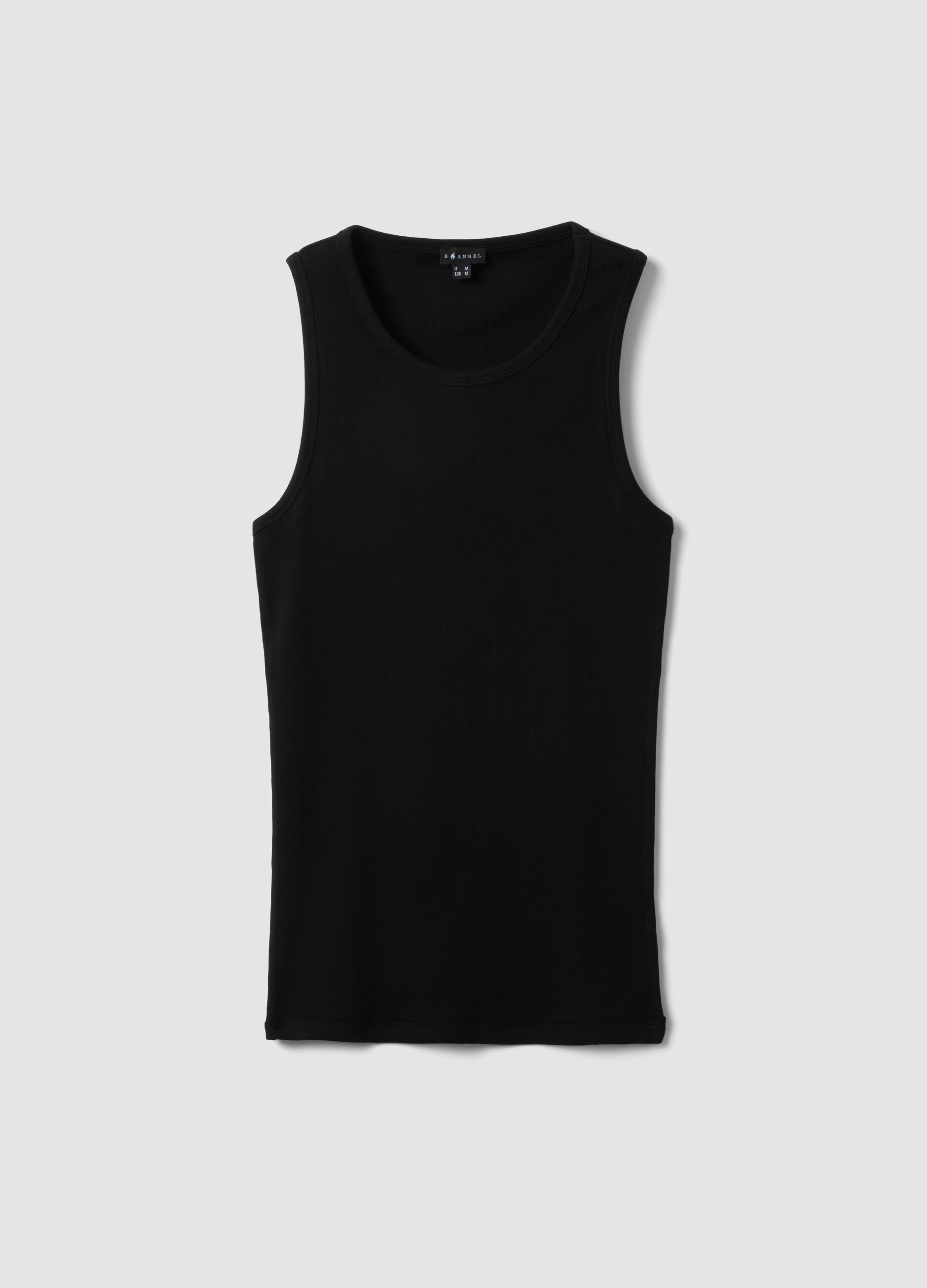 Black ribbed stretch-cotton fitted tank top