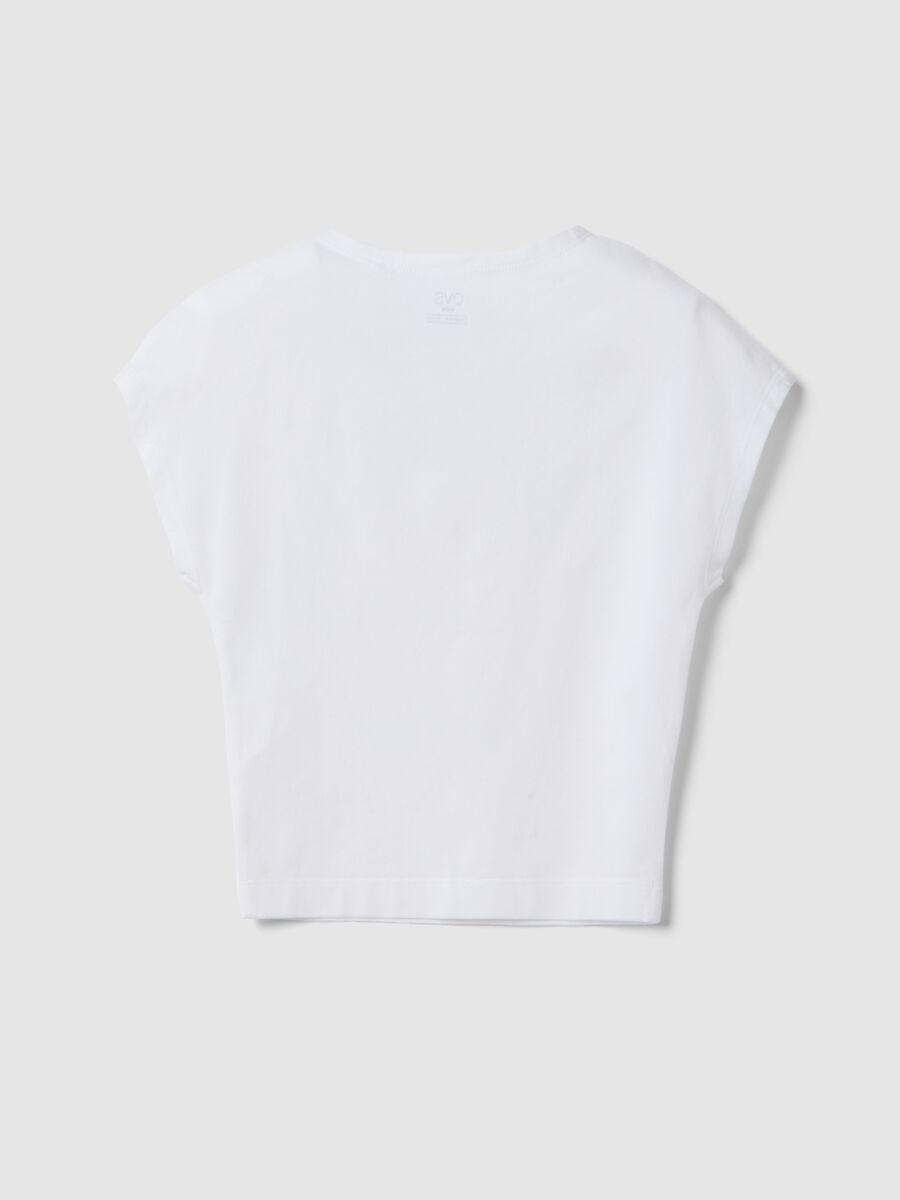 Girls' Slim Fit White Stretch Cotton T-shirt with Rhinestones_1