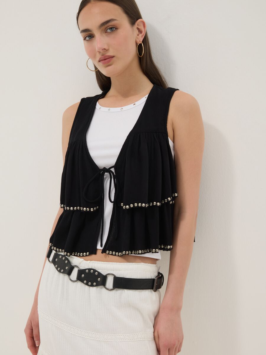 Gilet nero in pura viscosa con volant_0