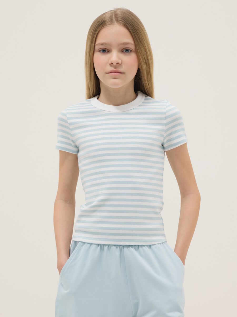 T-shirt in cotone elasticizzato a righe multicolor da ragazza slim fit_0