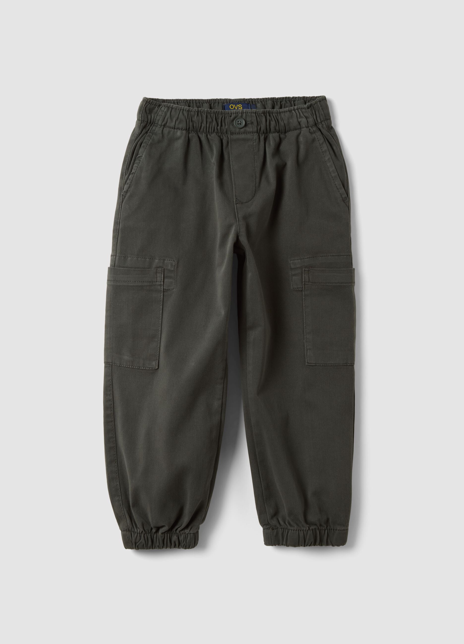 Grey stretch-cotton joggers with cargo pockets