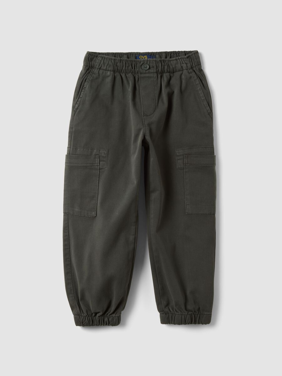 Jogger grigi in cotone elasticizzato con tasche cargo_0
