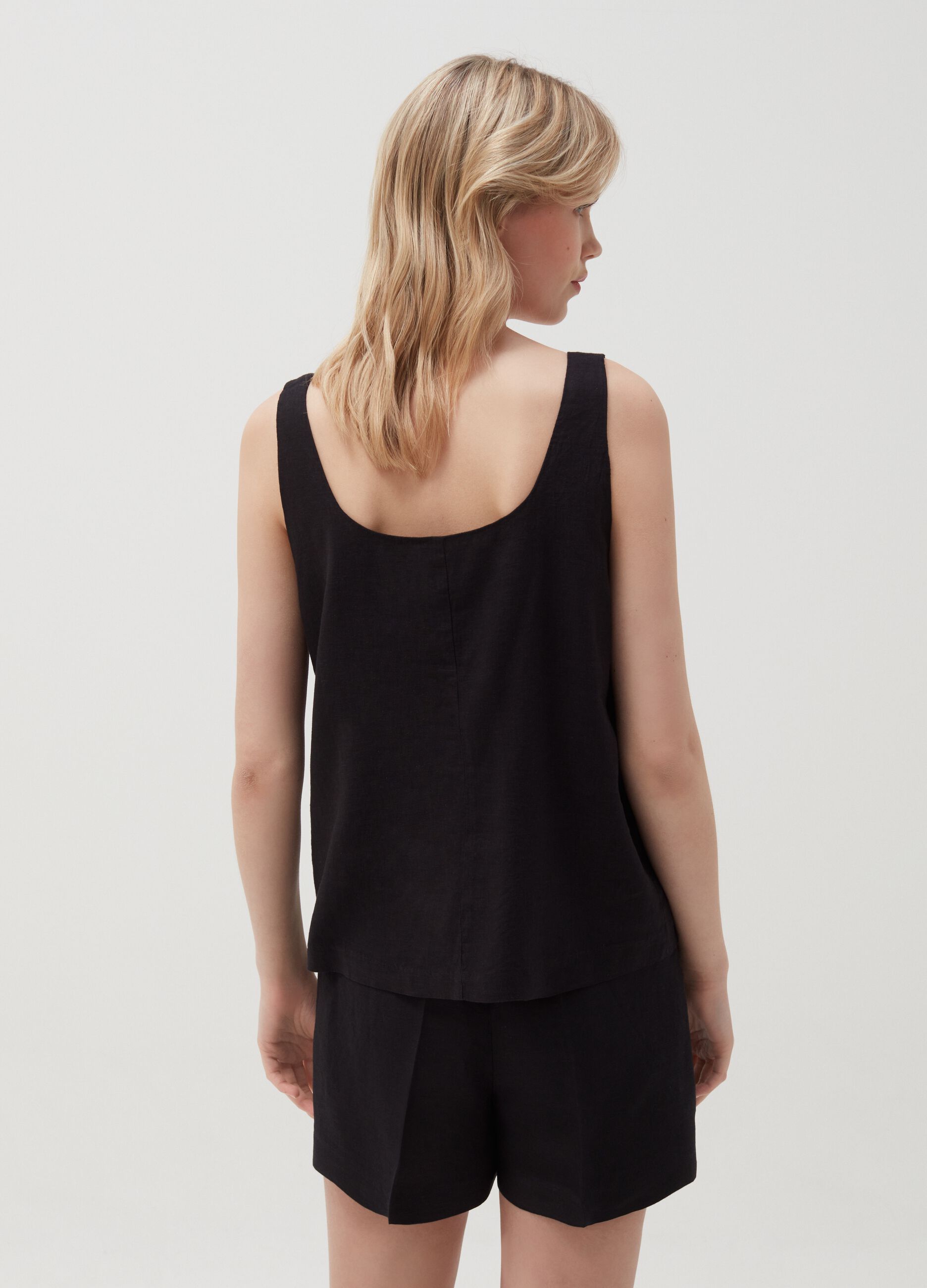 Tank top in linen and viscose