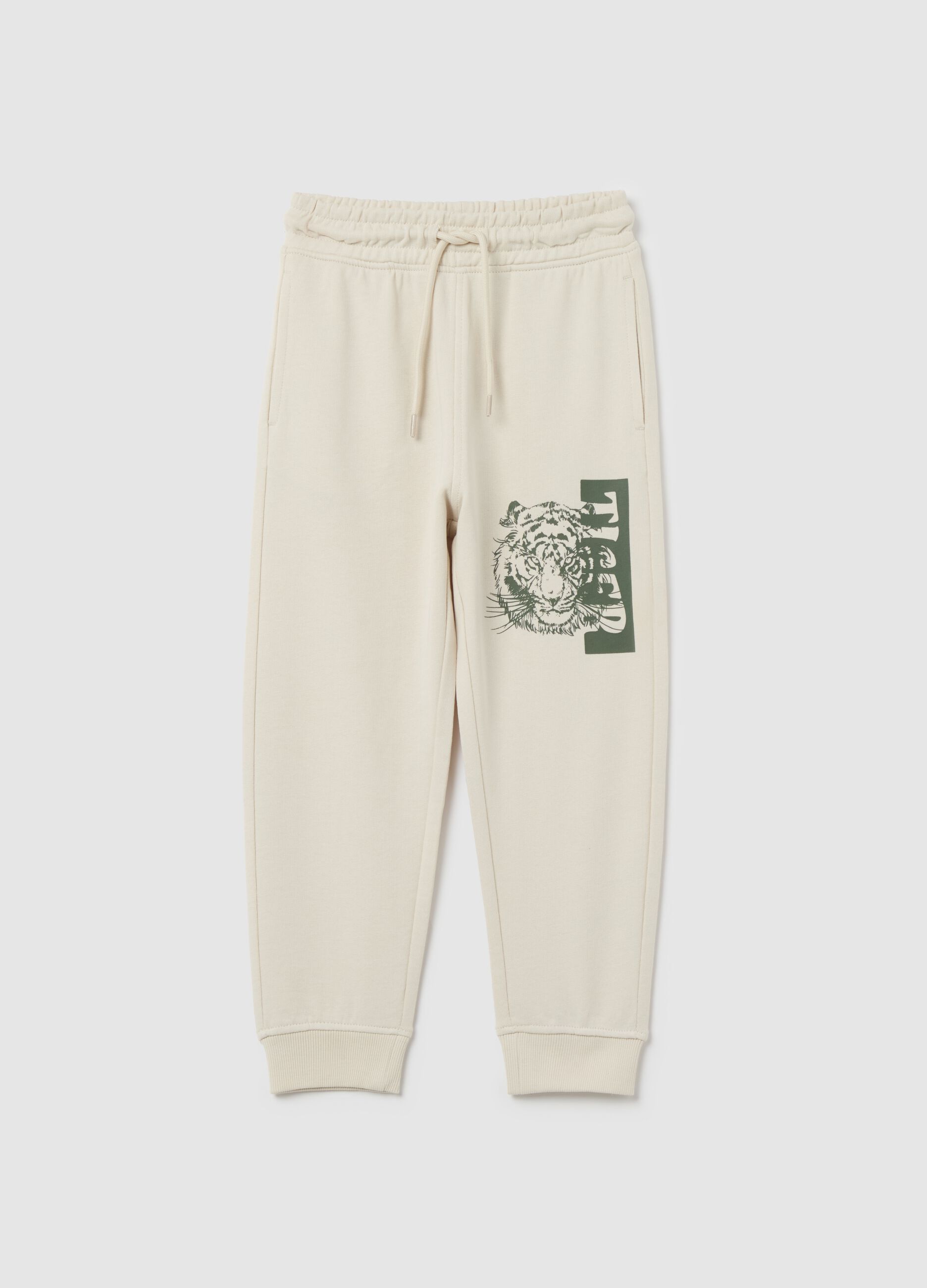 Cotton joggers with drawstring and print