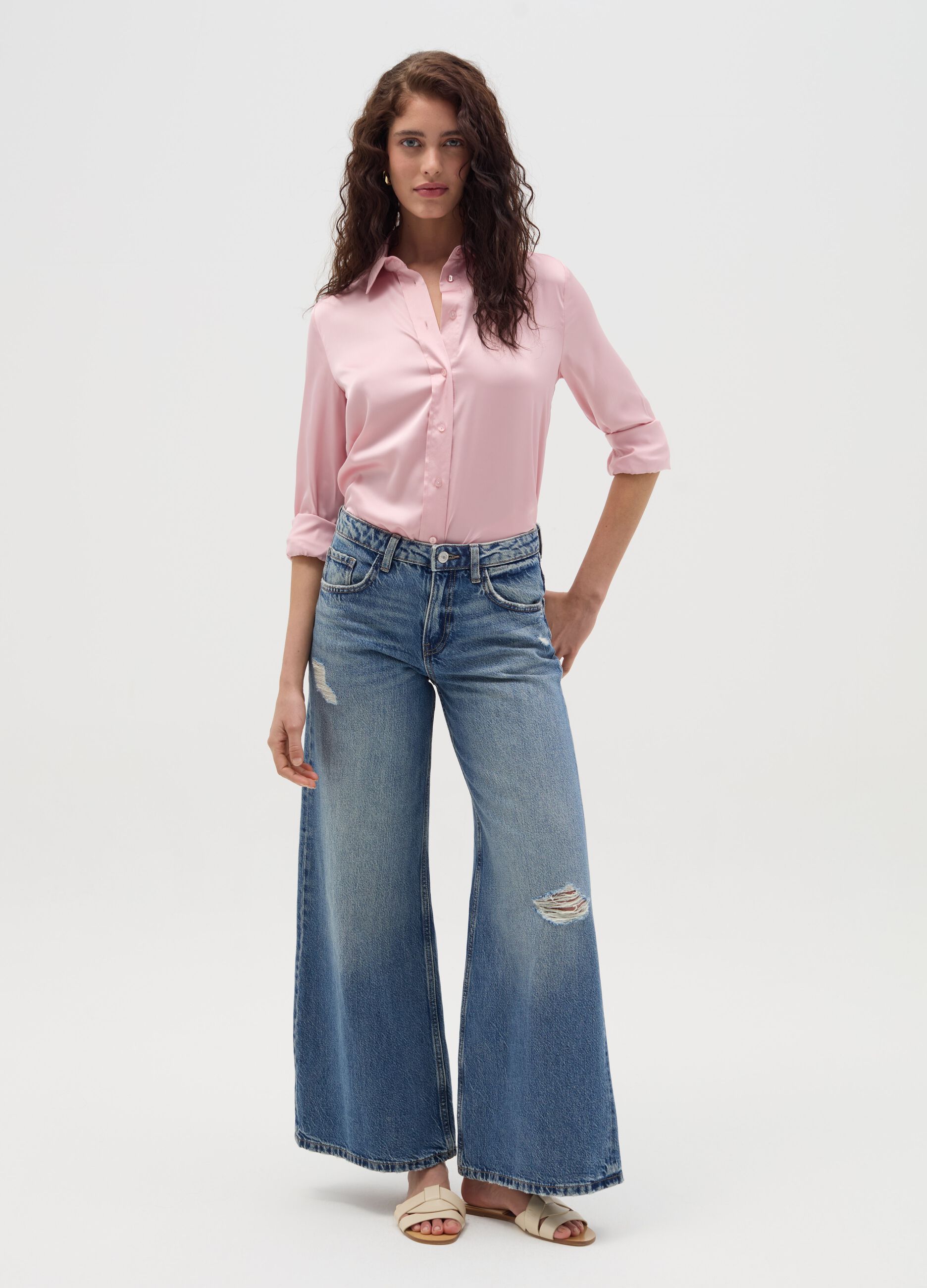 Satin shirt with side splits