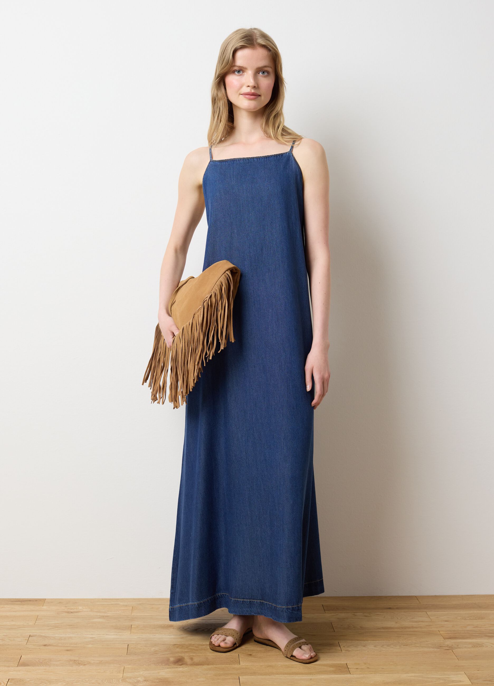 Women's Long Dress in Lyocell and Denim Cotton