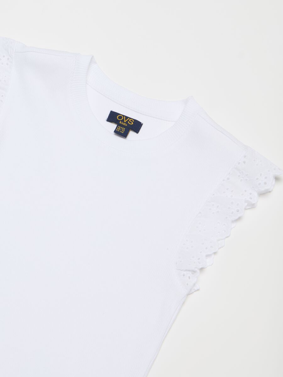 Ribbed T-shirt with broderie anglaise_1