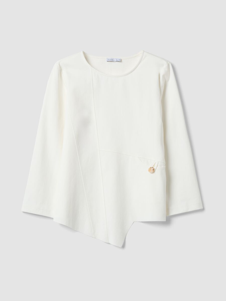 White long-sleeved regular-fit stretch cotton blouse_0