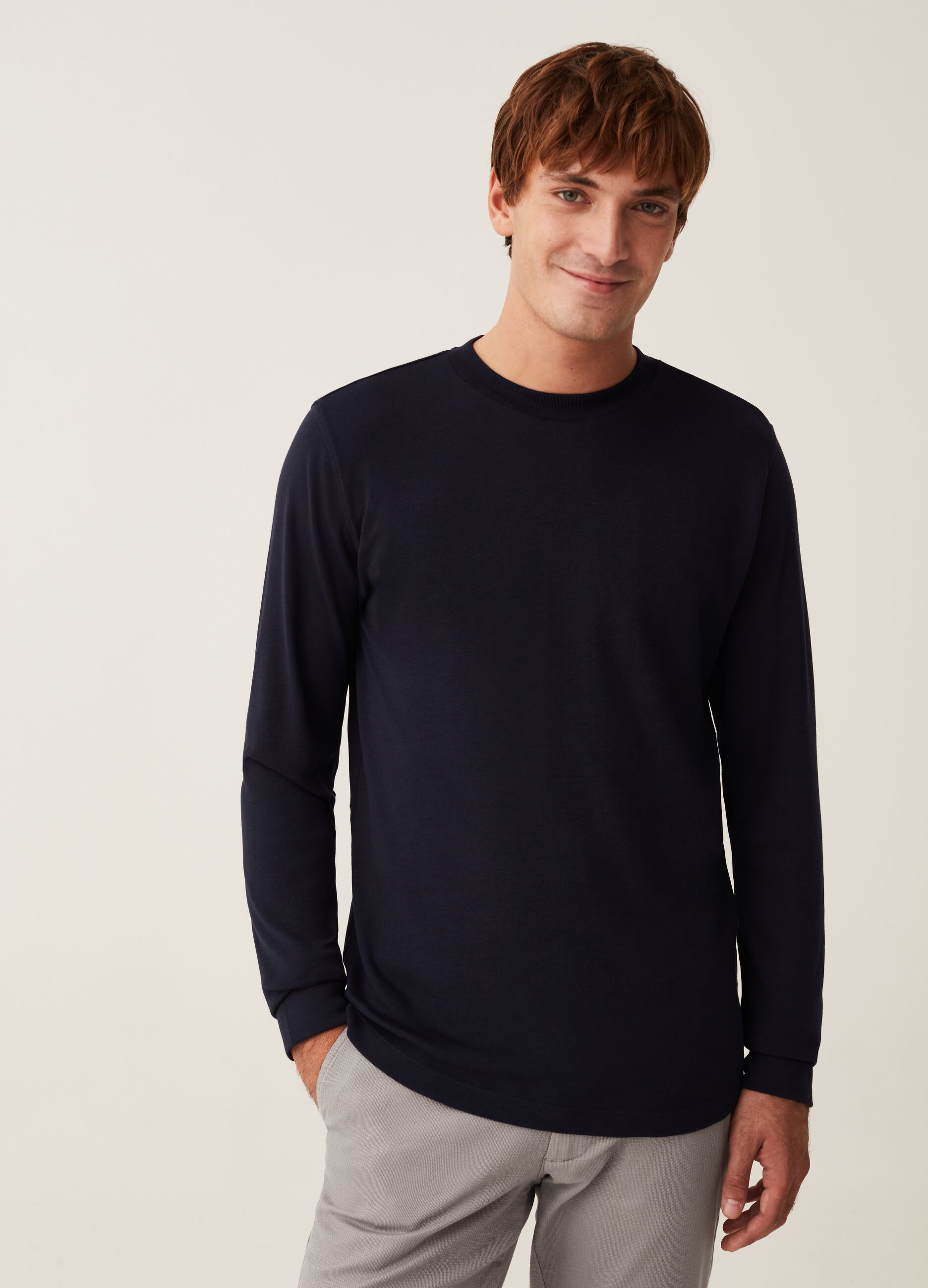 T shirt a maniche lunghe scollo rotondo Blu navy da Uomo OVS