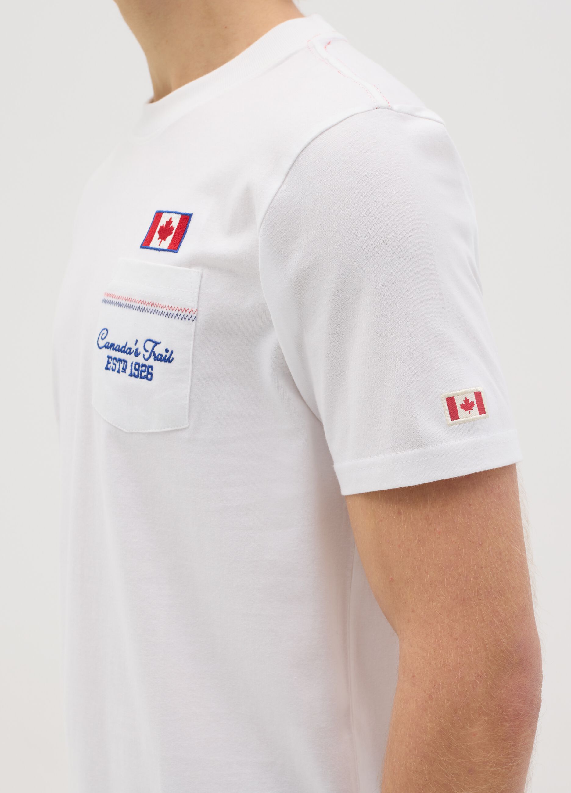 Canada's Trail white T-shirt with pocket and embroidery