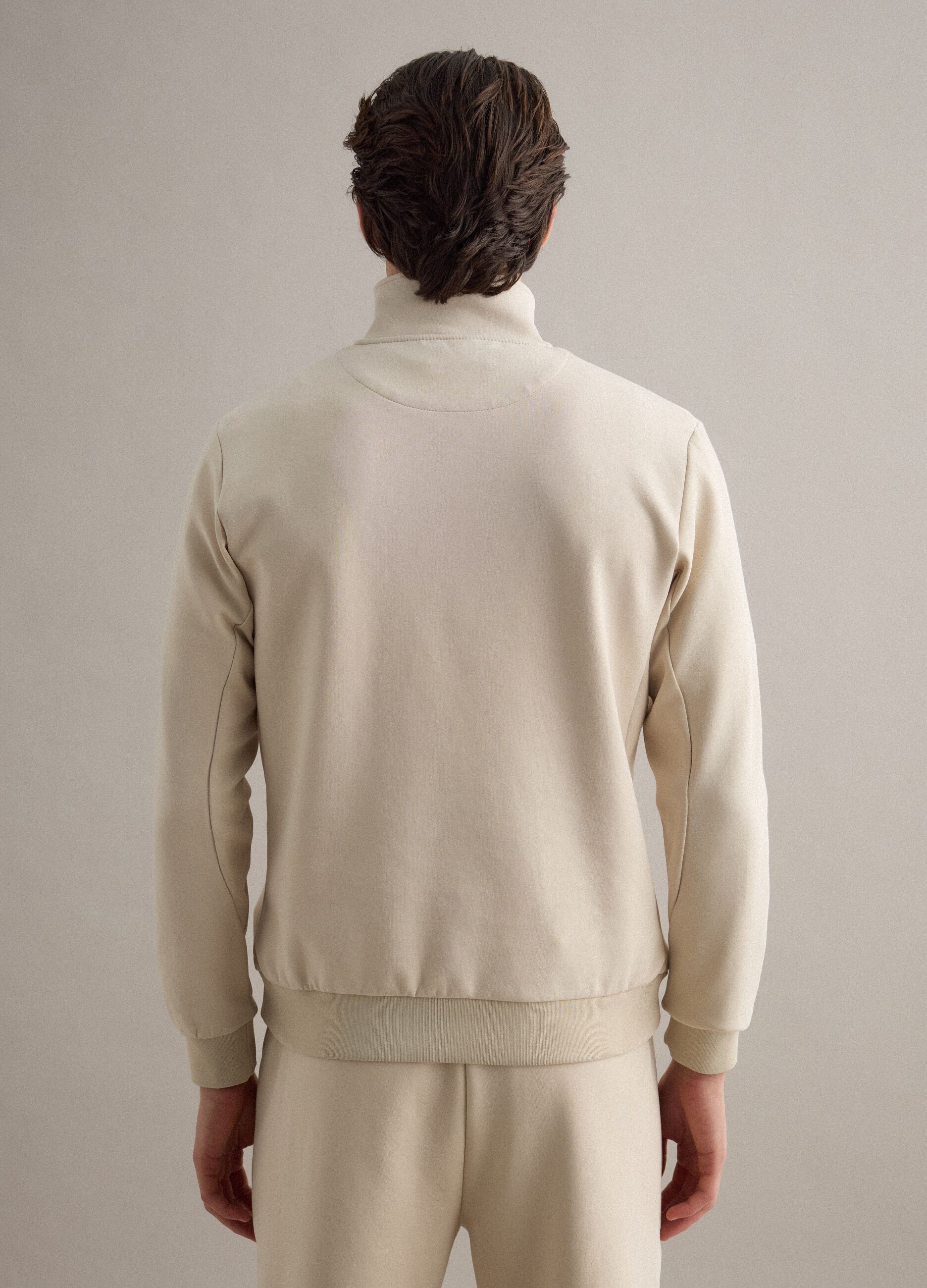 Felpa in misto cotone elasticizzato beige regular fit con mezza zip