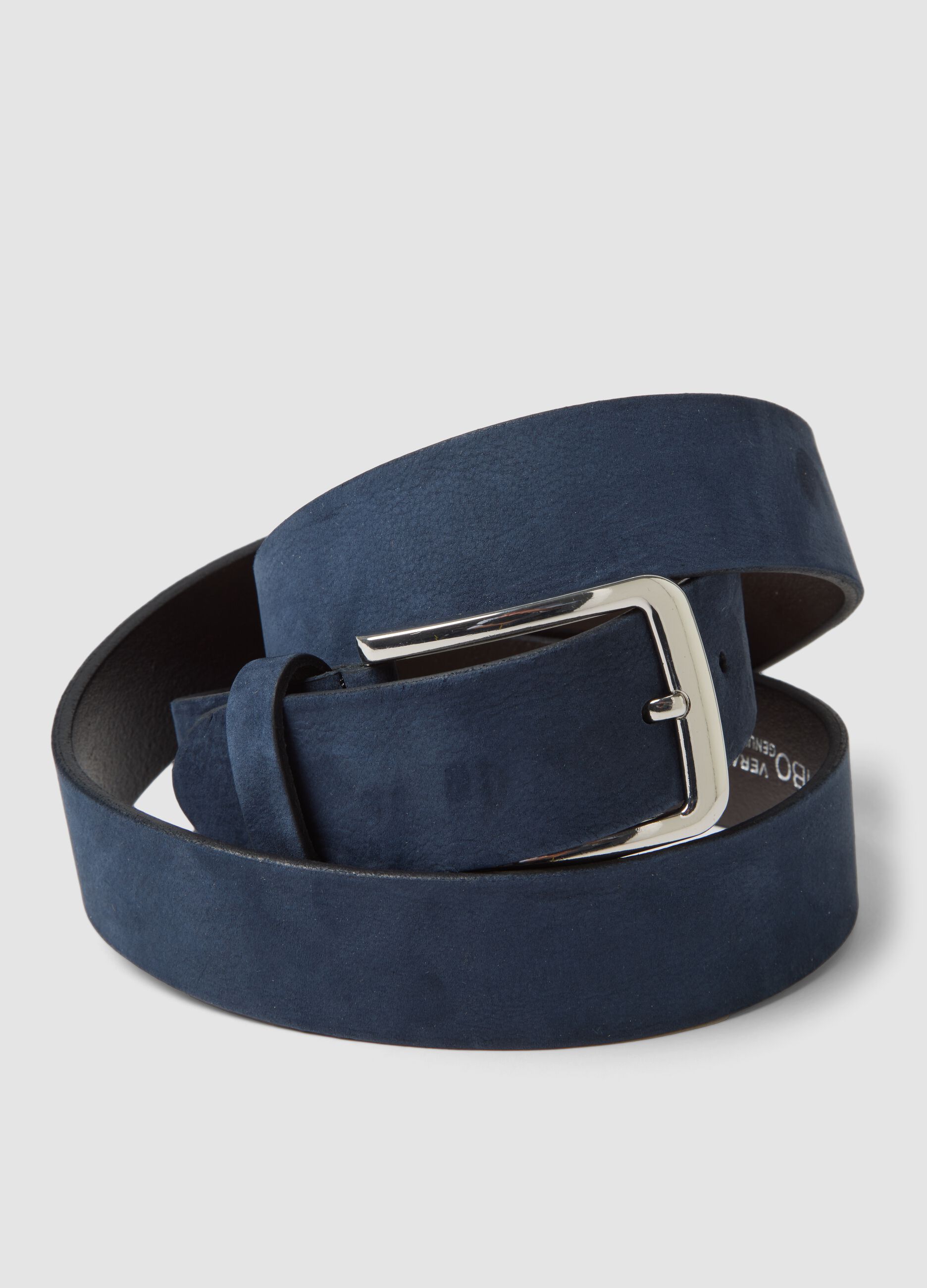 Cintura blu in vera pelle con fibbia in metallo