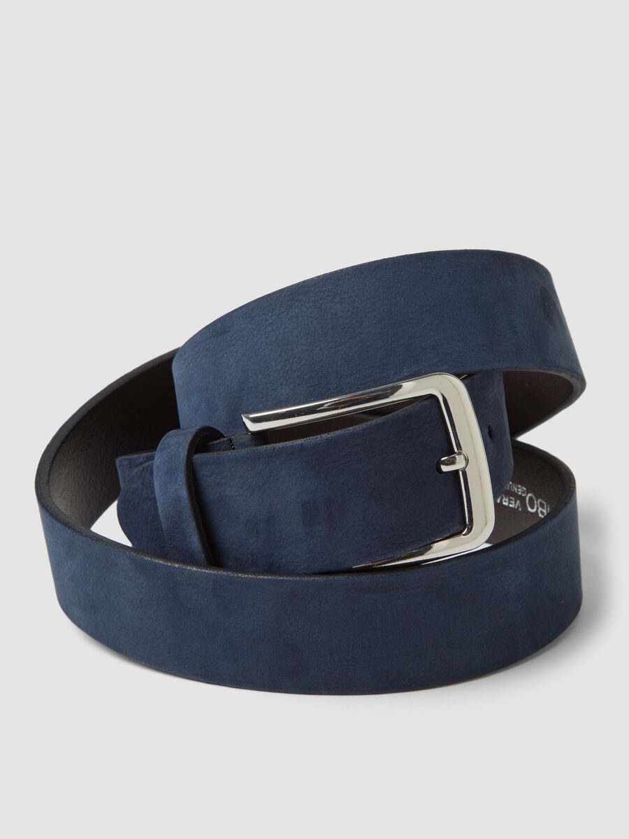 Cintura blu in vera pelle con fibbia in metallo_2