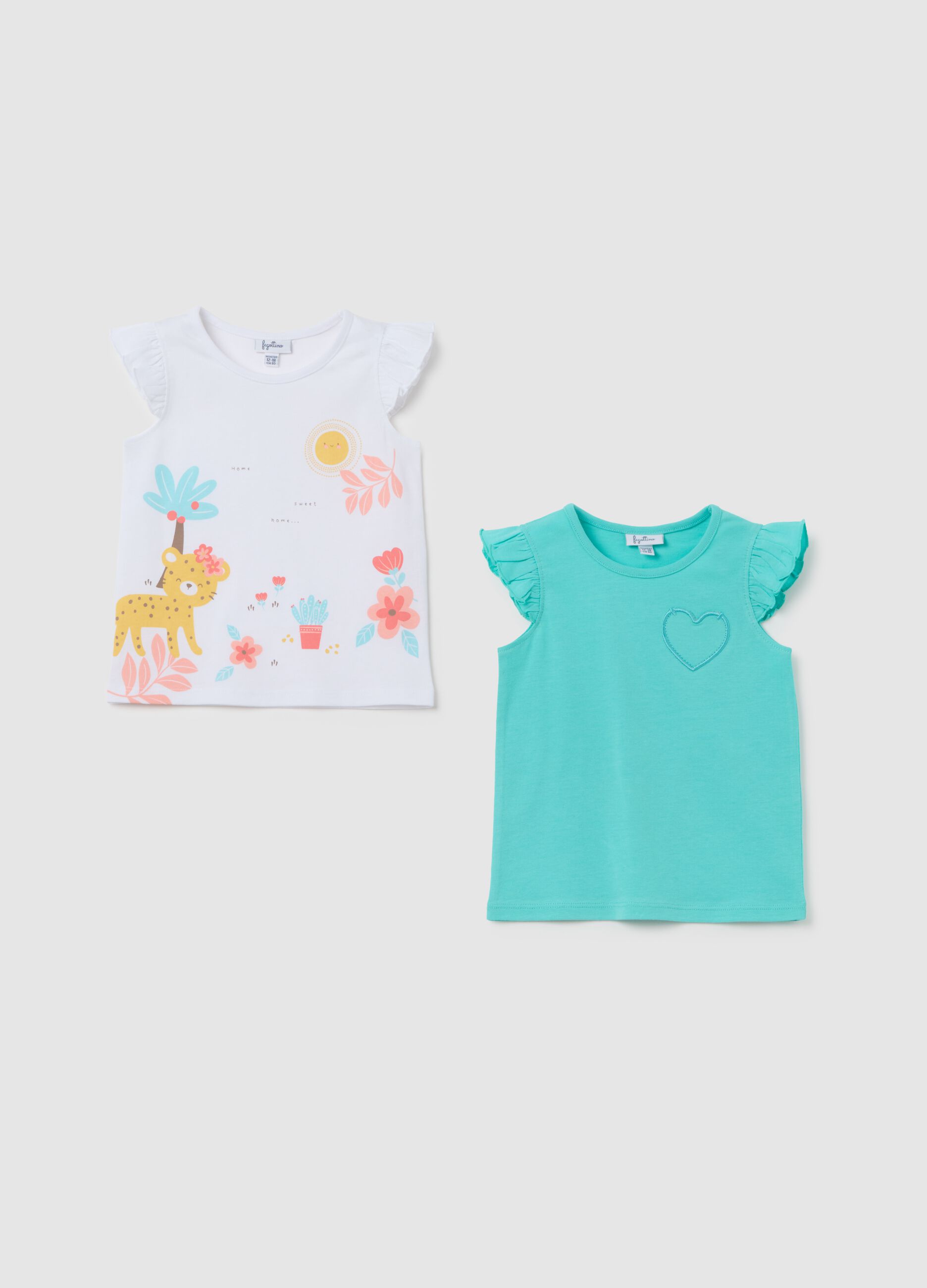 Multicoloured regular fit pure cotton girls' T-shirt with prints