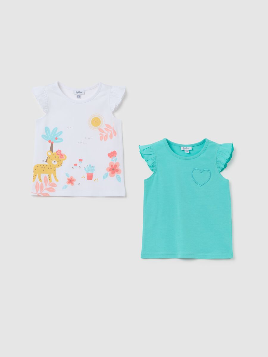 Multicoloured regular fit pure cotton girls' T-shirt with prints_0