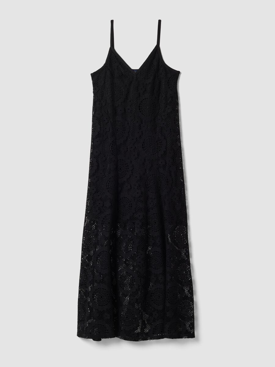 Abito nero lungo in crochet con scollo a V regular fit_4