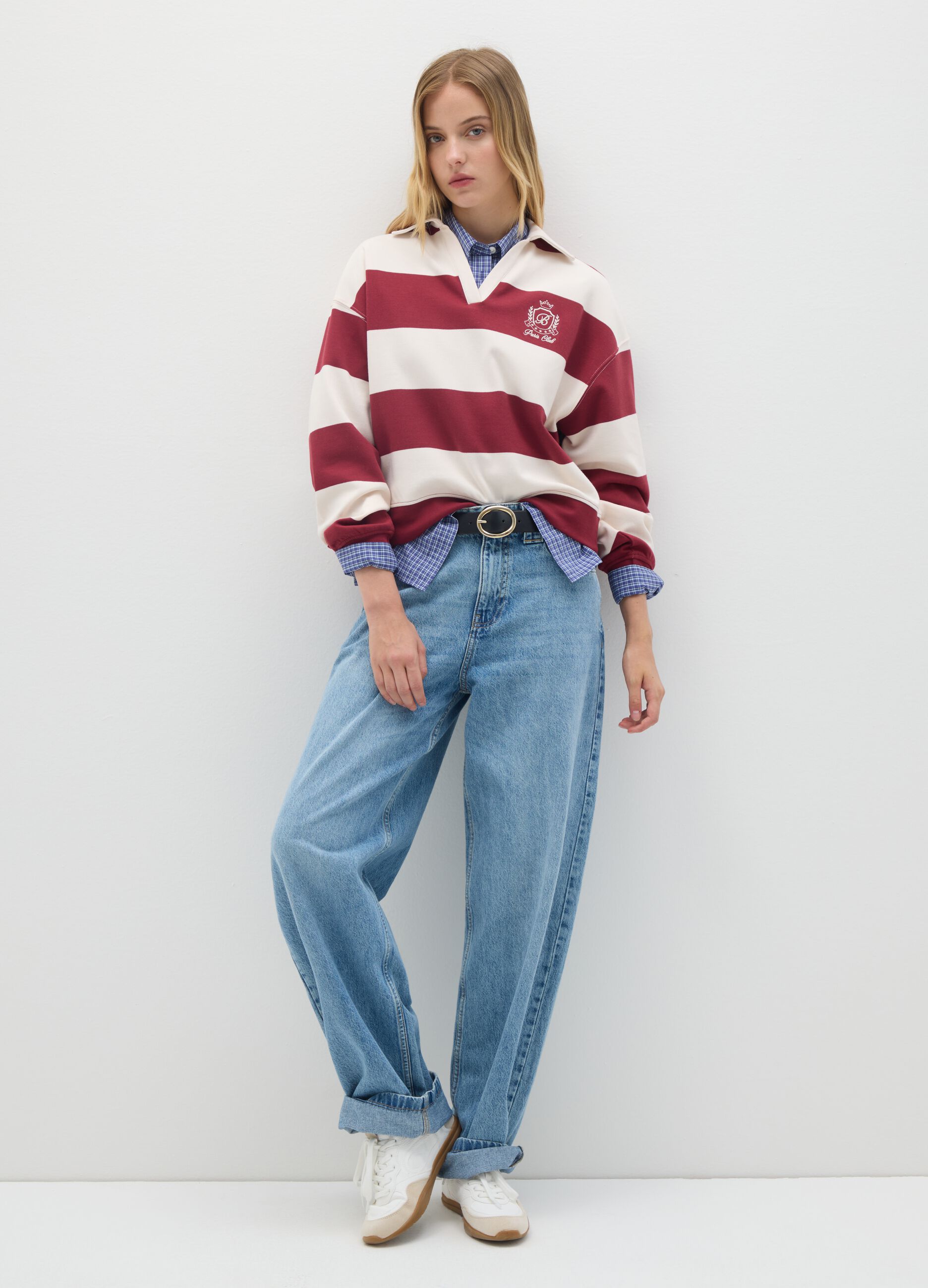 Regular fit striped cotton blend sweatshirt