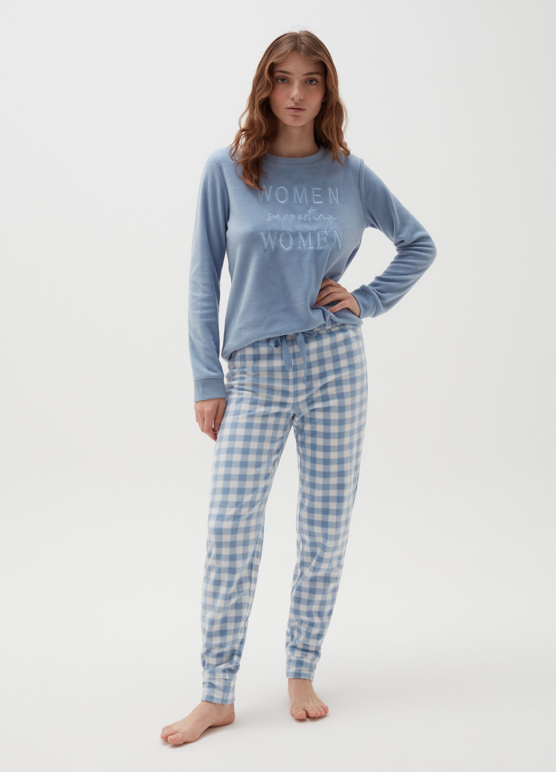 Chenille pyjama top with lettering embroidery