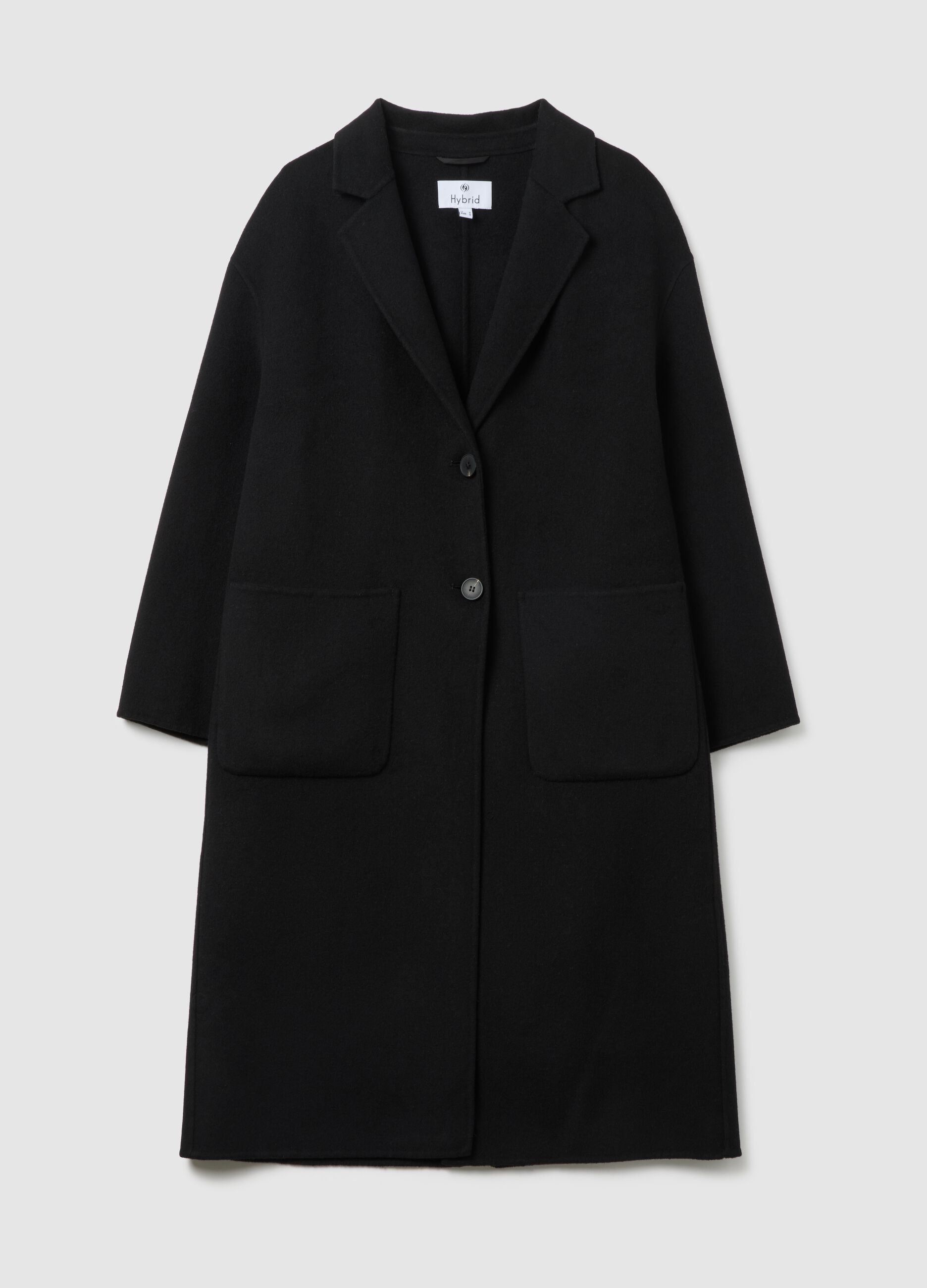 Black long coat in wool and cashmere blend regular fit