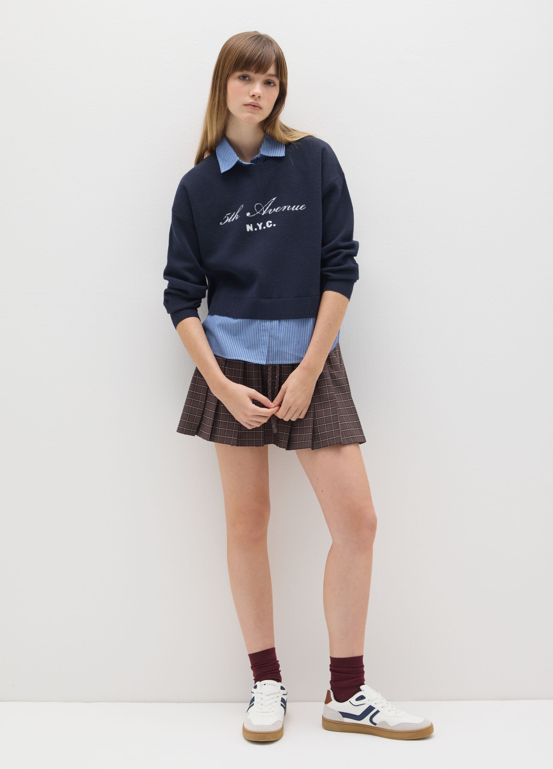 Elasticated Brown Check Skirt