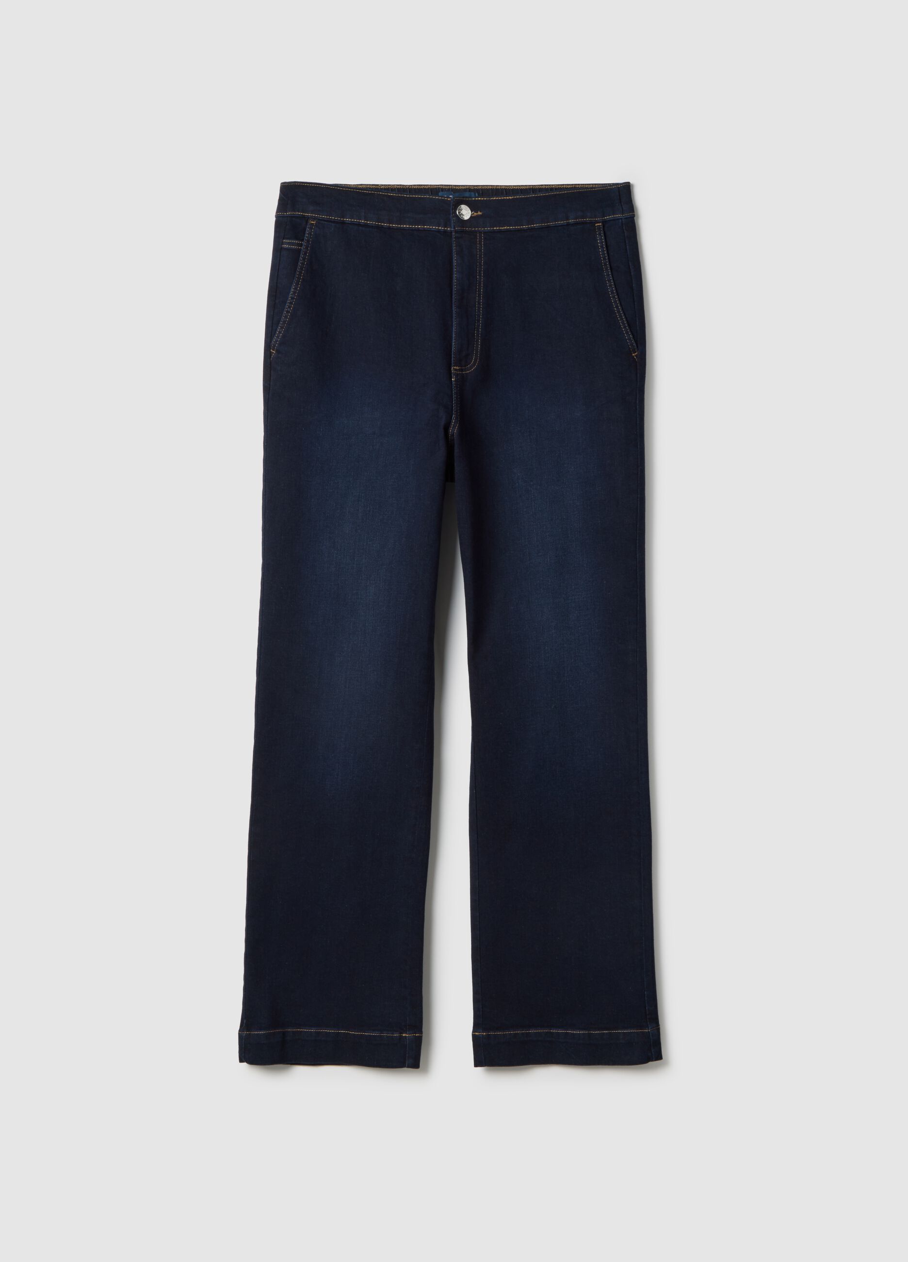 Wide leg jeans in blue stretch cotton